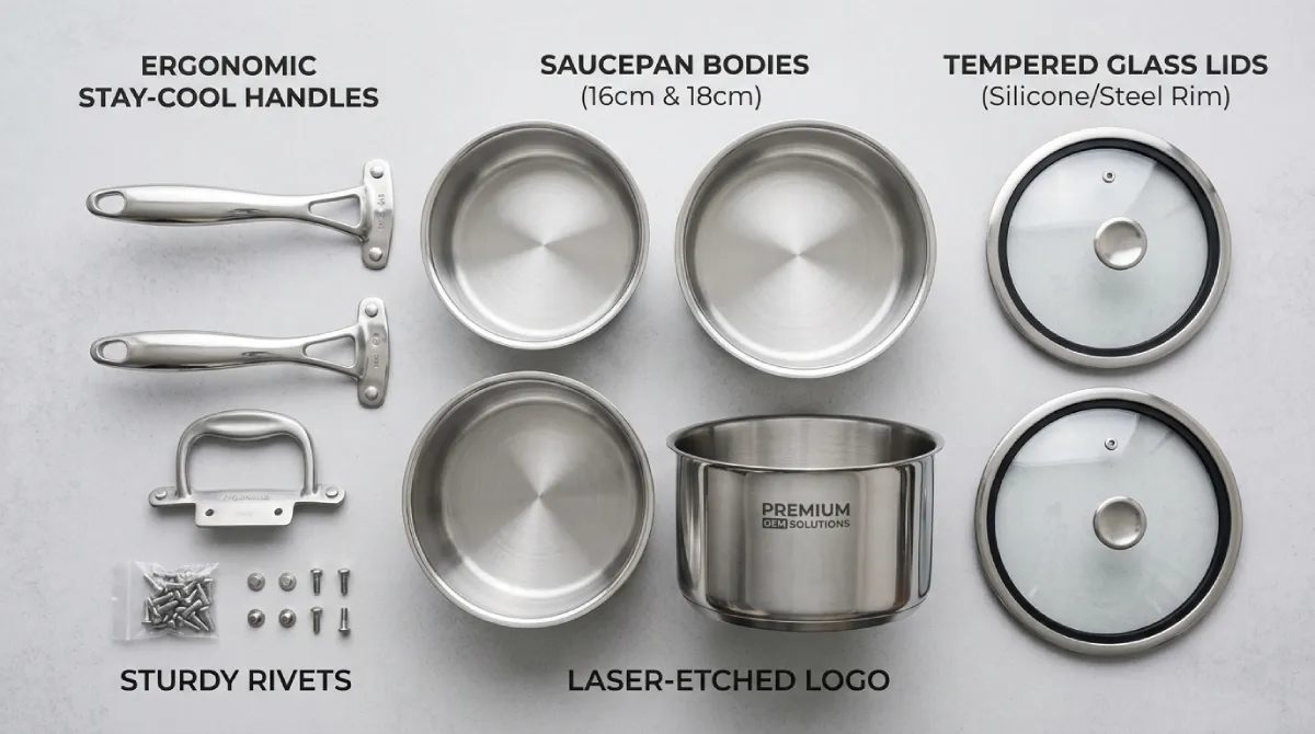 Deluxe OEM/ODM customization options for tri ply stainless steel cookware including handles lids and finishes.