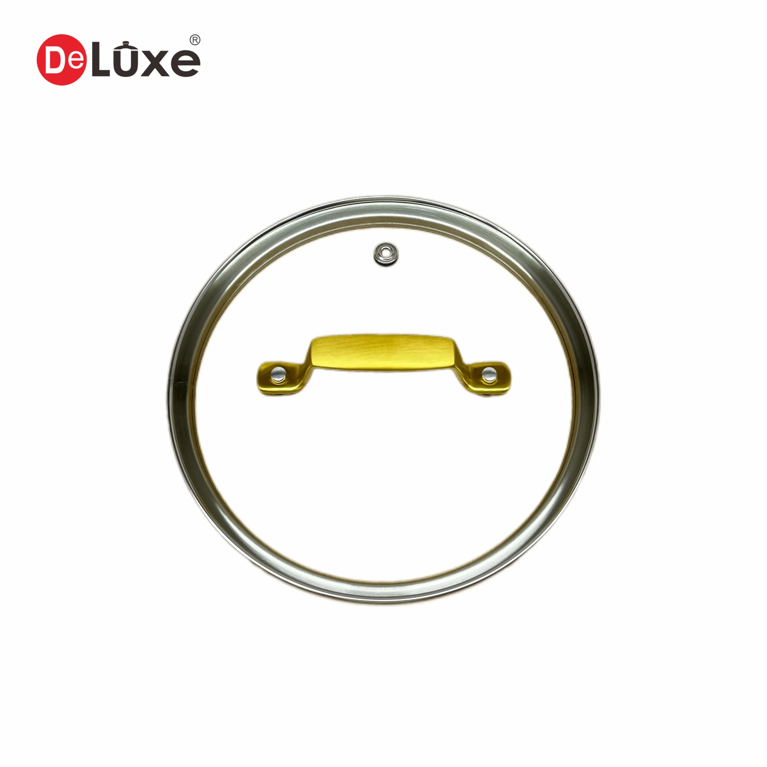 Tempered glass lid with 304 gold non-stick steel rim and riveted golden steel lid grip for composite stock pot set