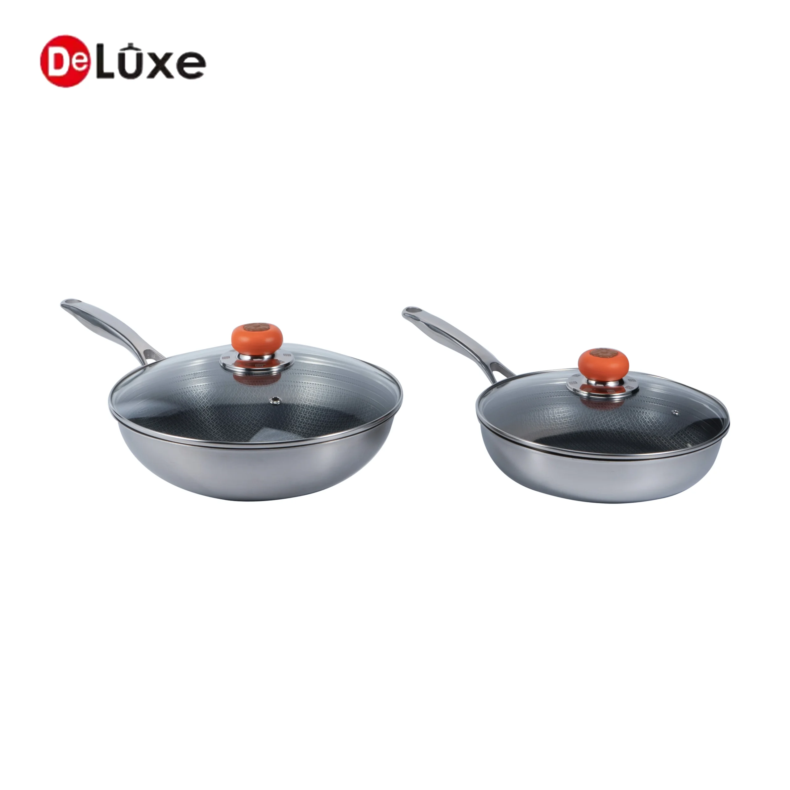 30cm and 32cm two sizes DeLuxe stainless steel non-stick wok wholesale set