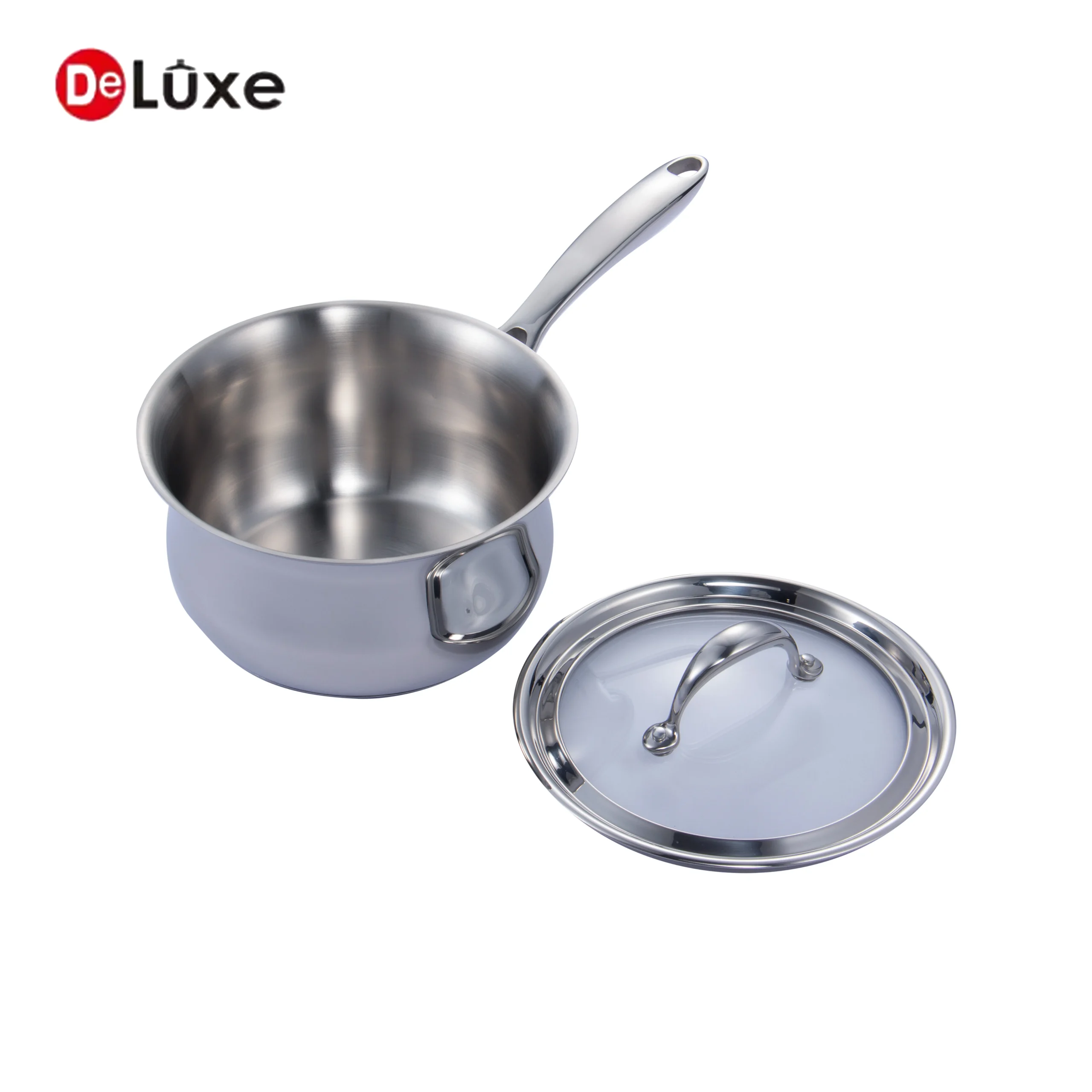 Belly shape stainless steel saucepan with separated one-piece molded stainless steel lid