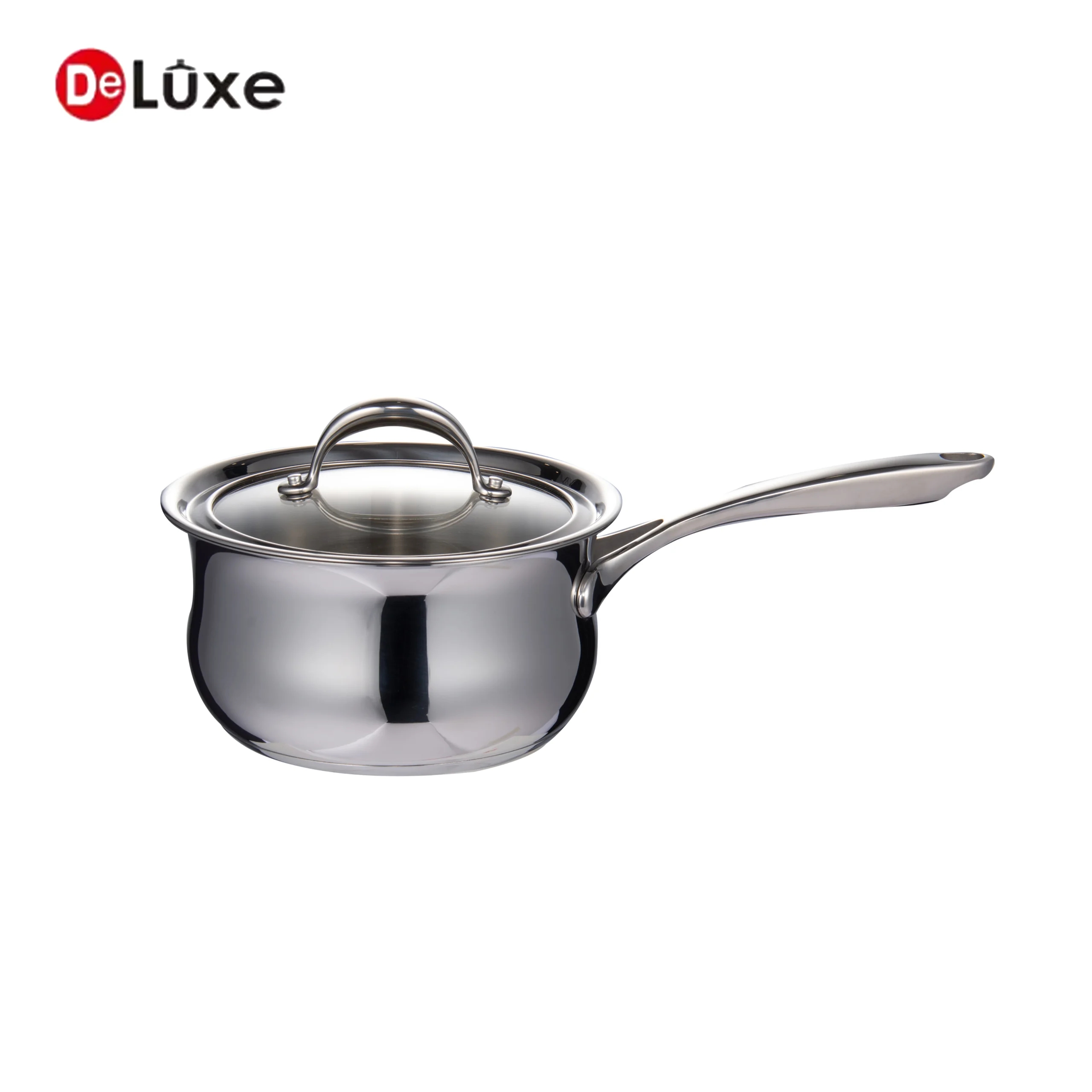 Belly shape stainless steel saucepan with solid silver cast steel single handle & one-piece stainless lid