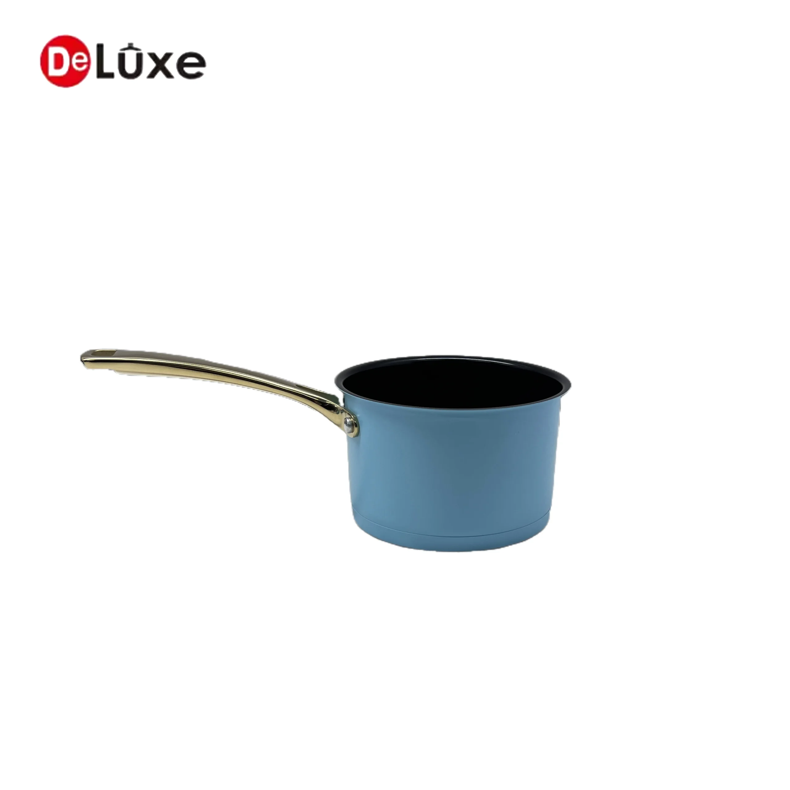 Blue exterior non-stick stainless steel single handle saucepan with hollow cast steel handle, induction compatible