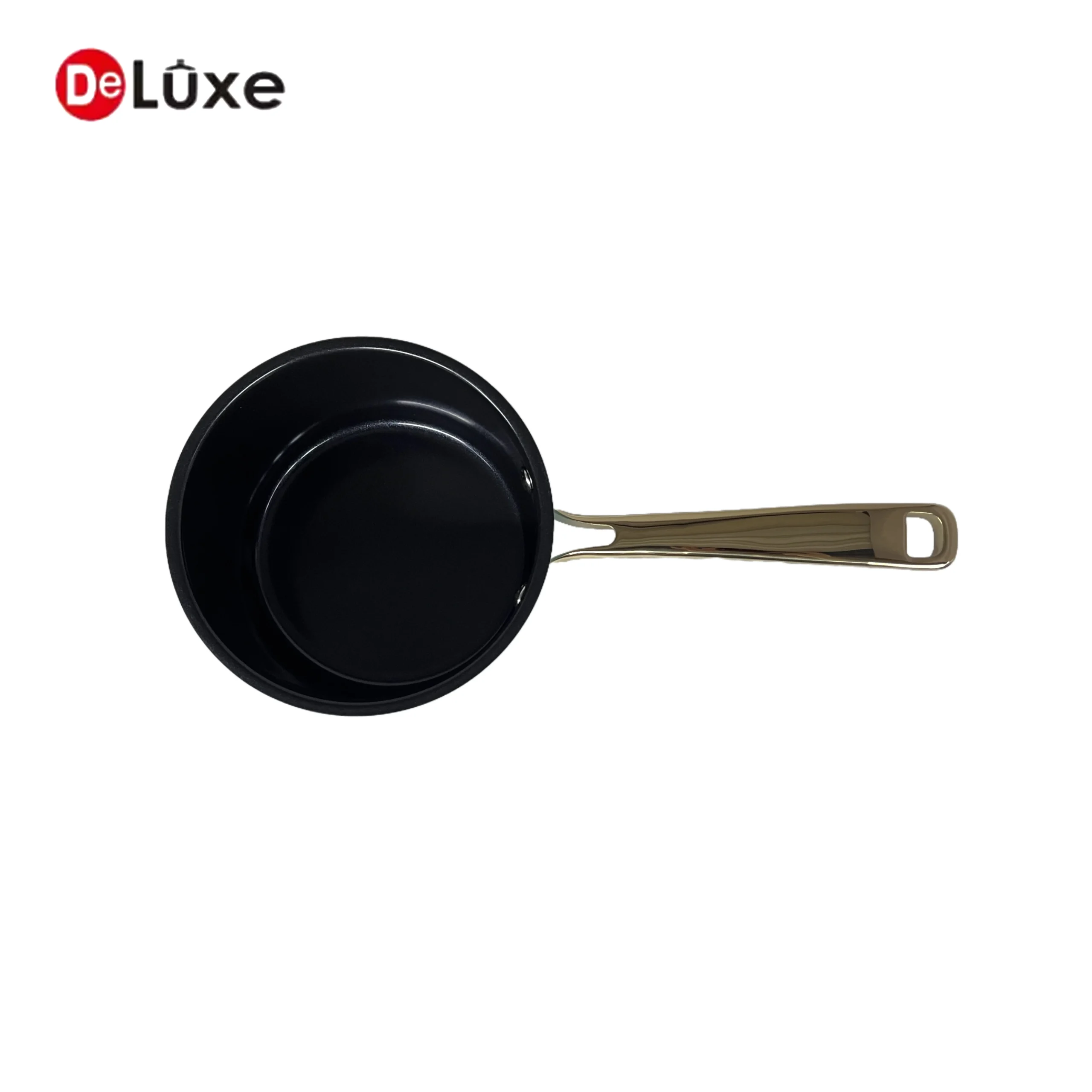 304 stainless steel sloped high-sided frying pan, black non-stick interior, hollow cast steel handle, blue outer coating