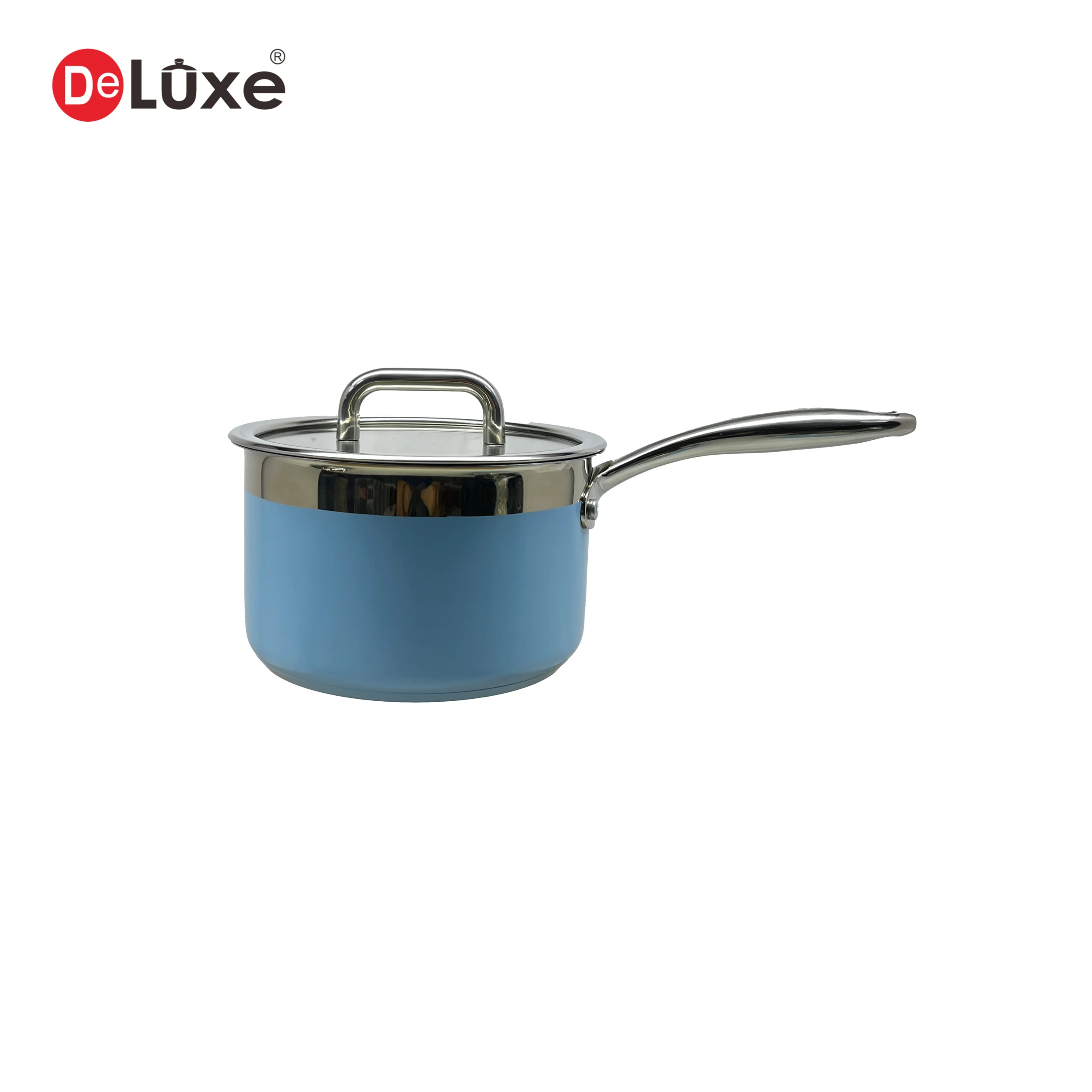 Ocean style blue mirror 304 stainless steel single handle saucepan with matching glass lid