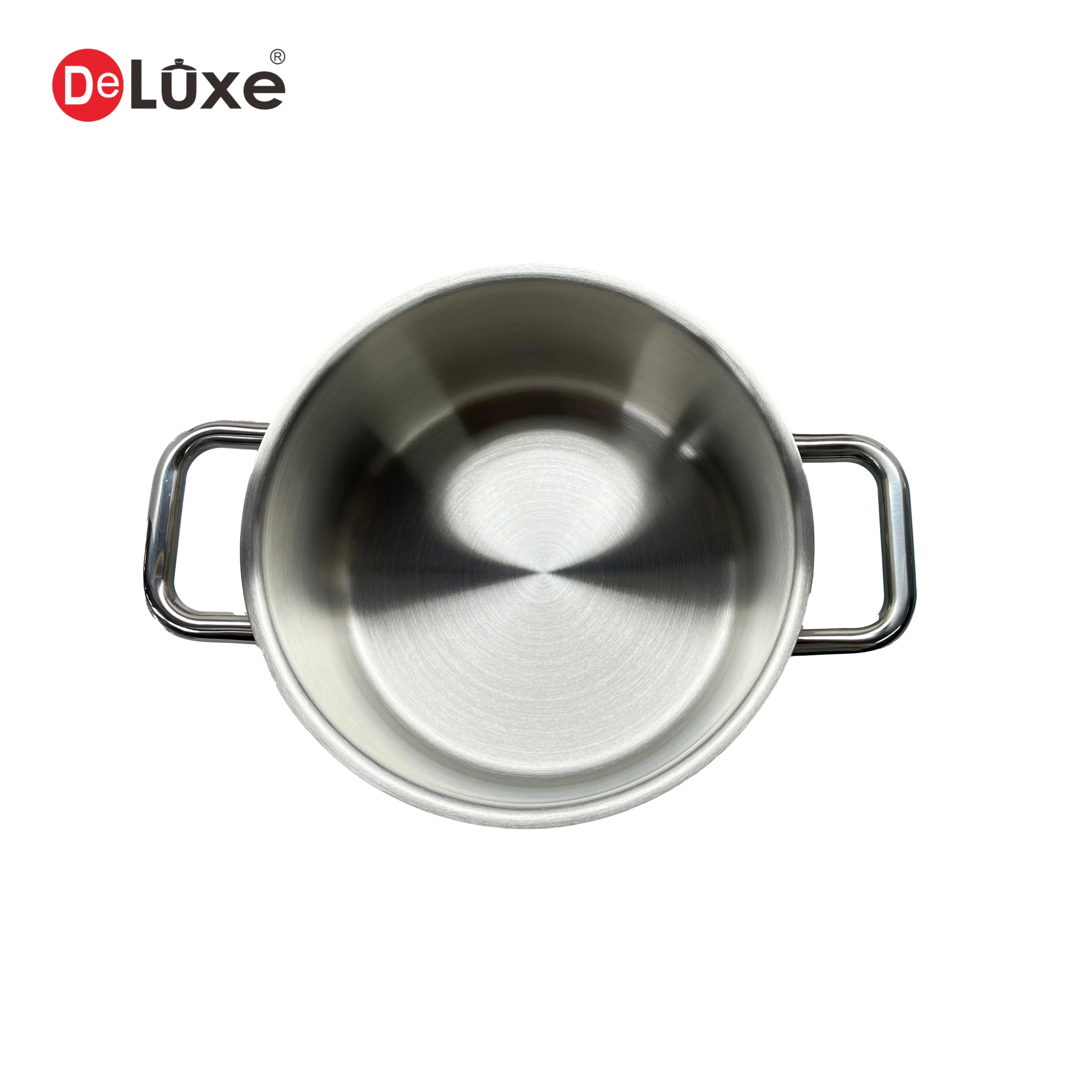 Top view interior of blue mirror stainless steel stock pot, impact bonding induction bottom structure