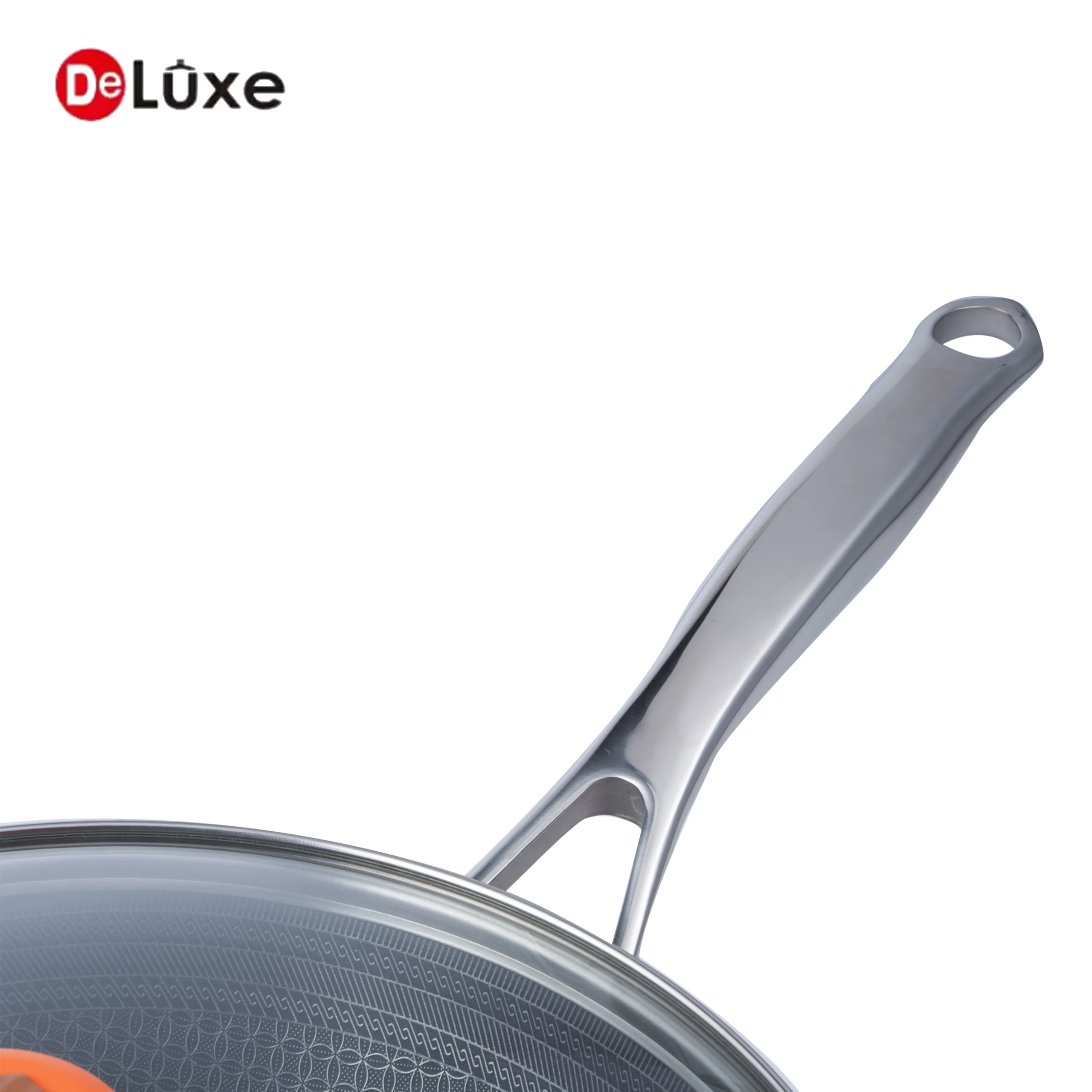 Heat-resistant hollow cast stainless steel handle detail of heavy duty nonstick wok