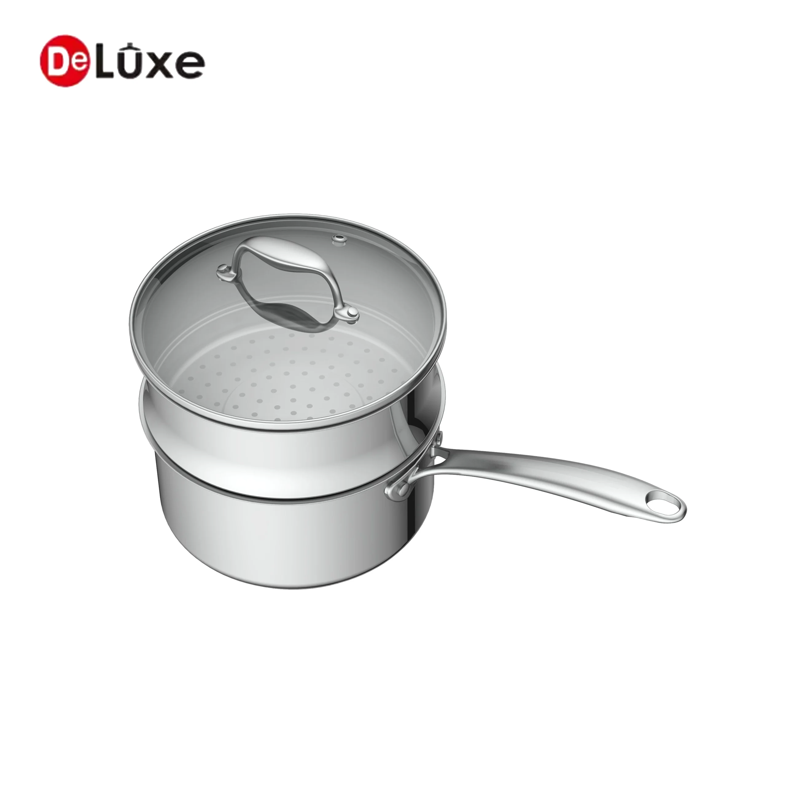 Deluxe 2-Piece Stainless Steel Saucepan with Steamer Basket Assembled