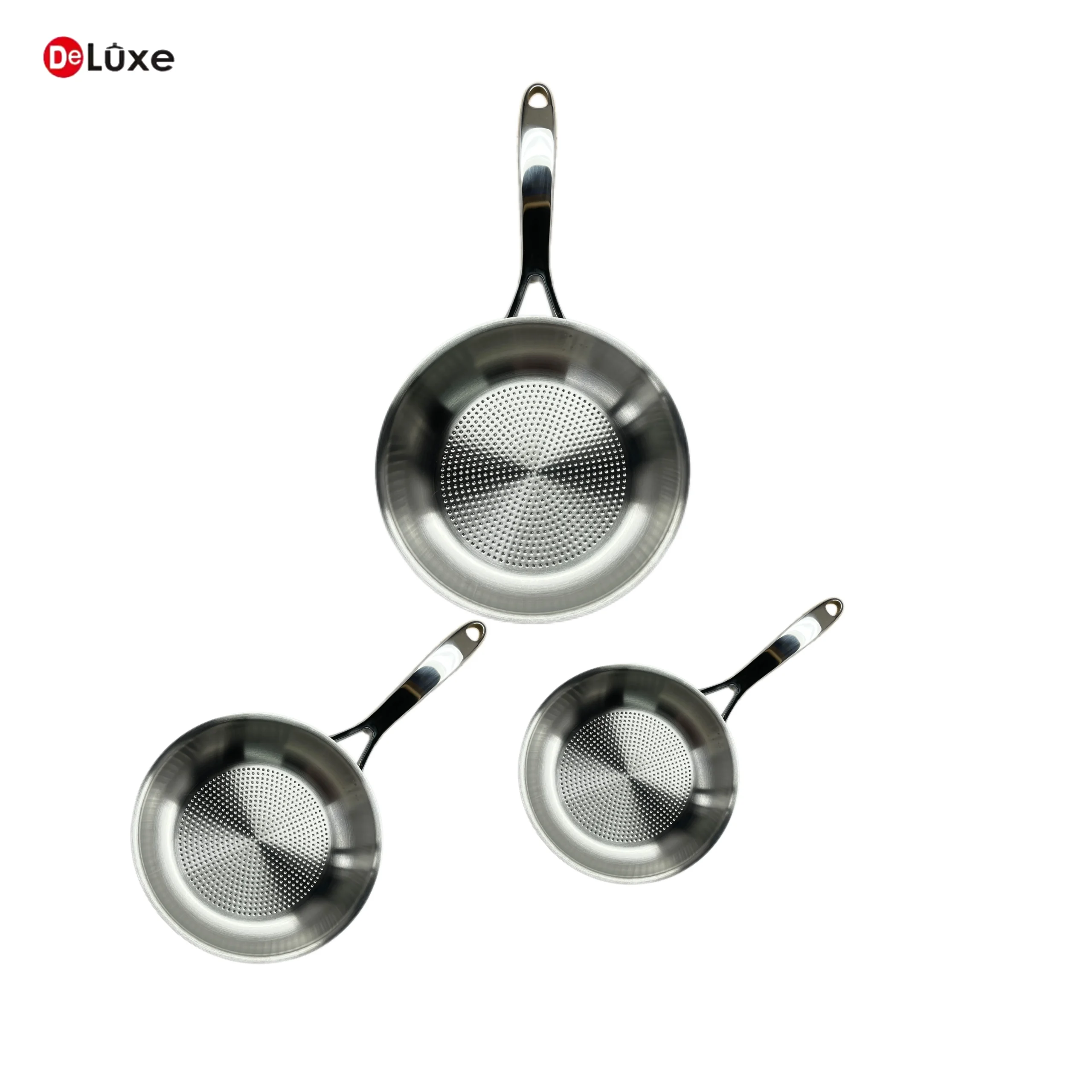Assorted sizes Deluxe 3-layer composite fry pan with honeycomb inner bottom, induction compatible