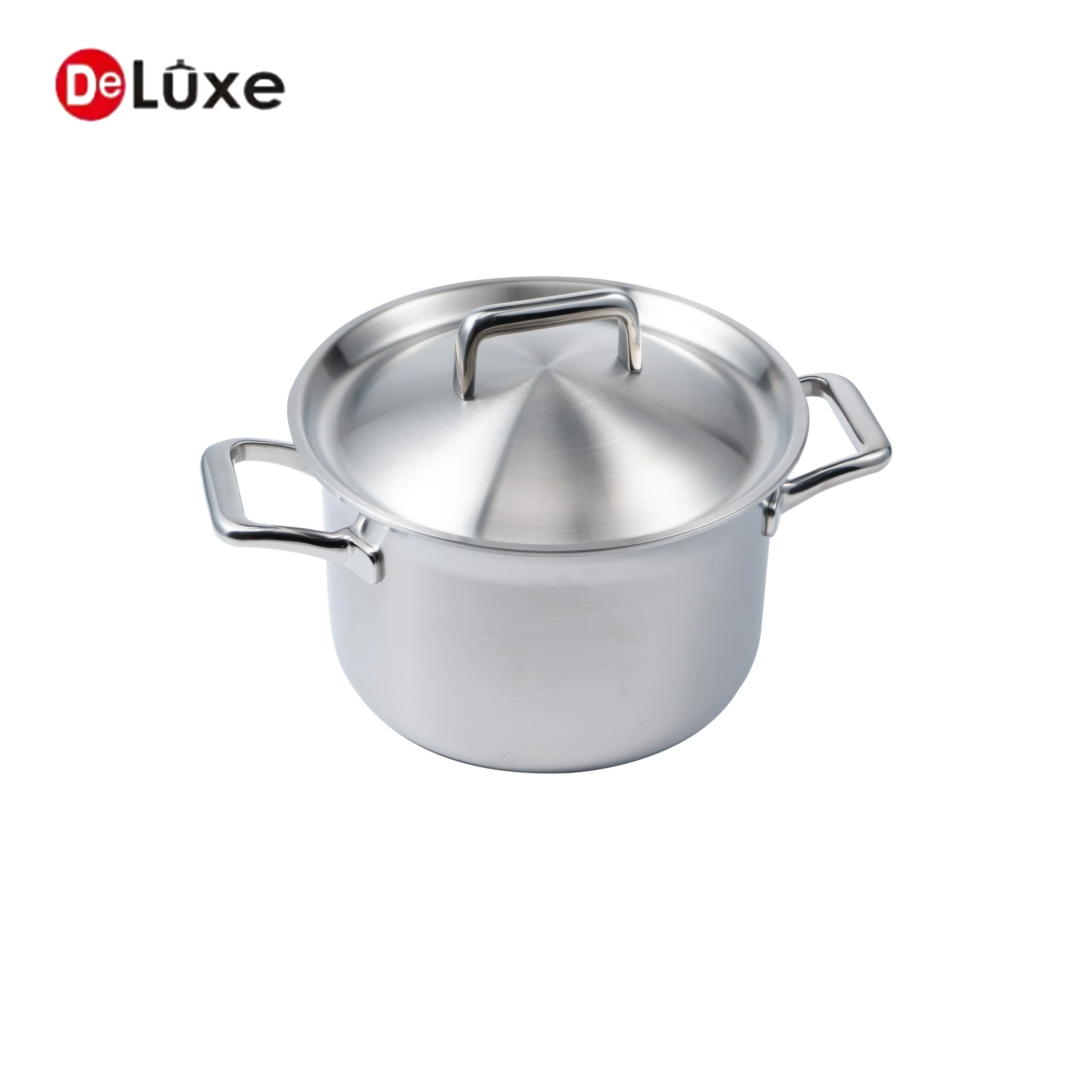 Deluxe 304 stainless steel stock pot with one-piece steel lid, 3-layer composite structure for even heating and durable
