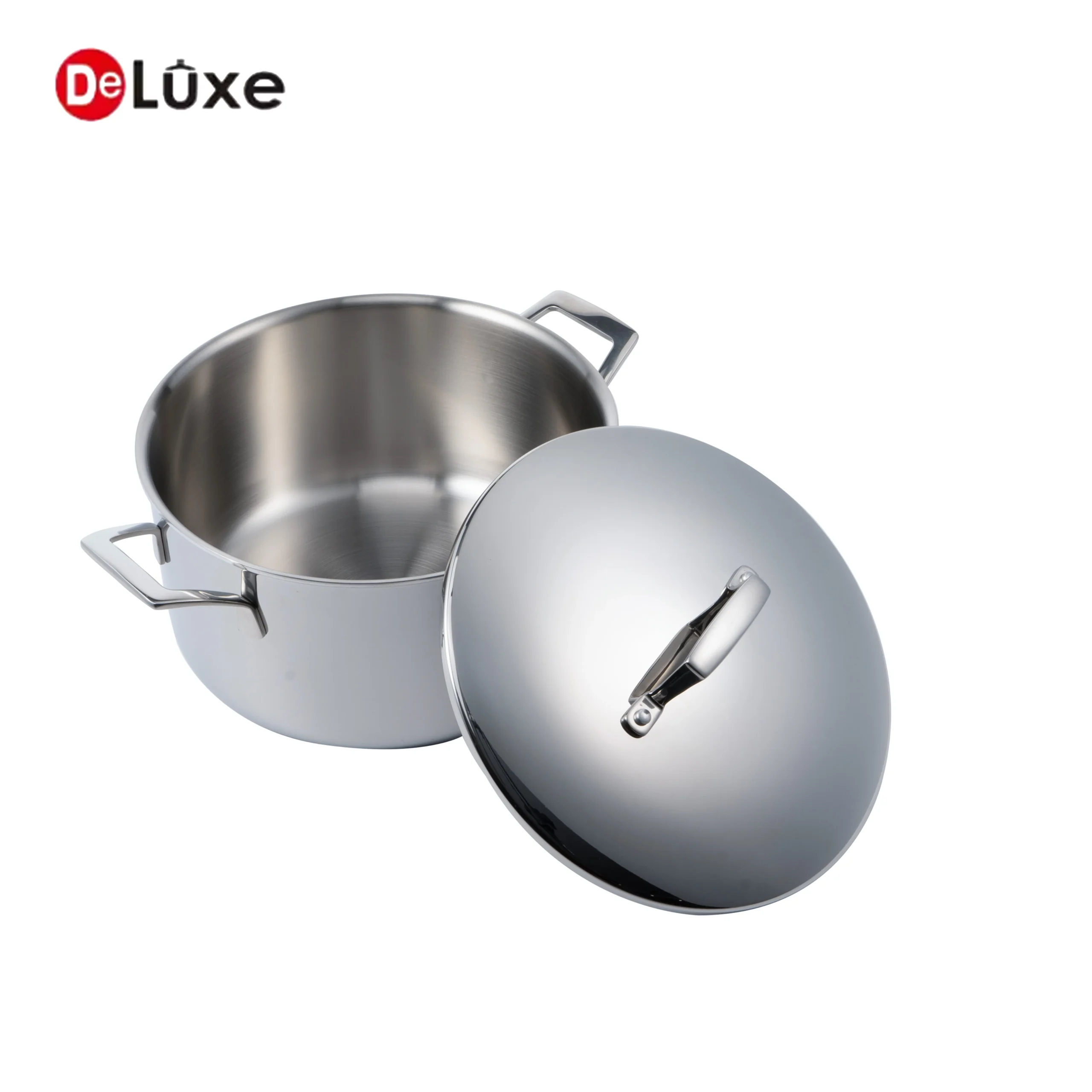Deluxe 3-layer stainless steel stock pot with one-piece stainless steel lid, available gas & induction cooktop