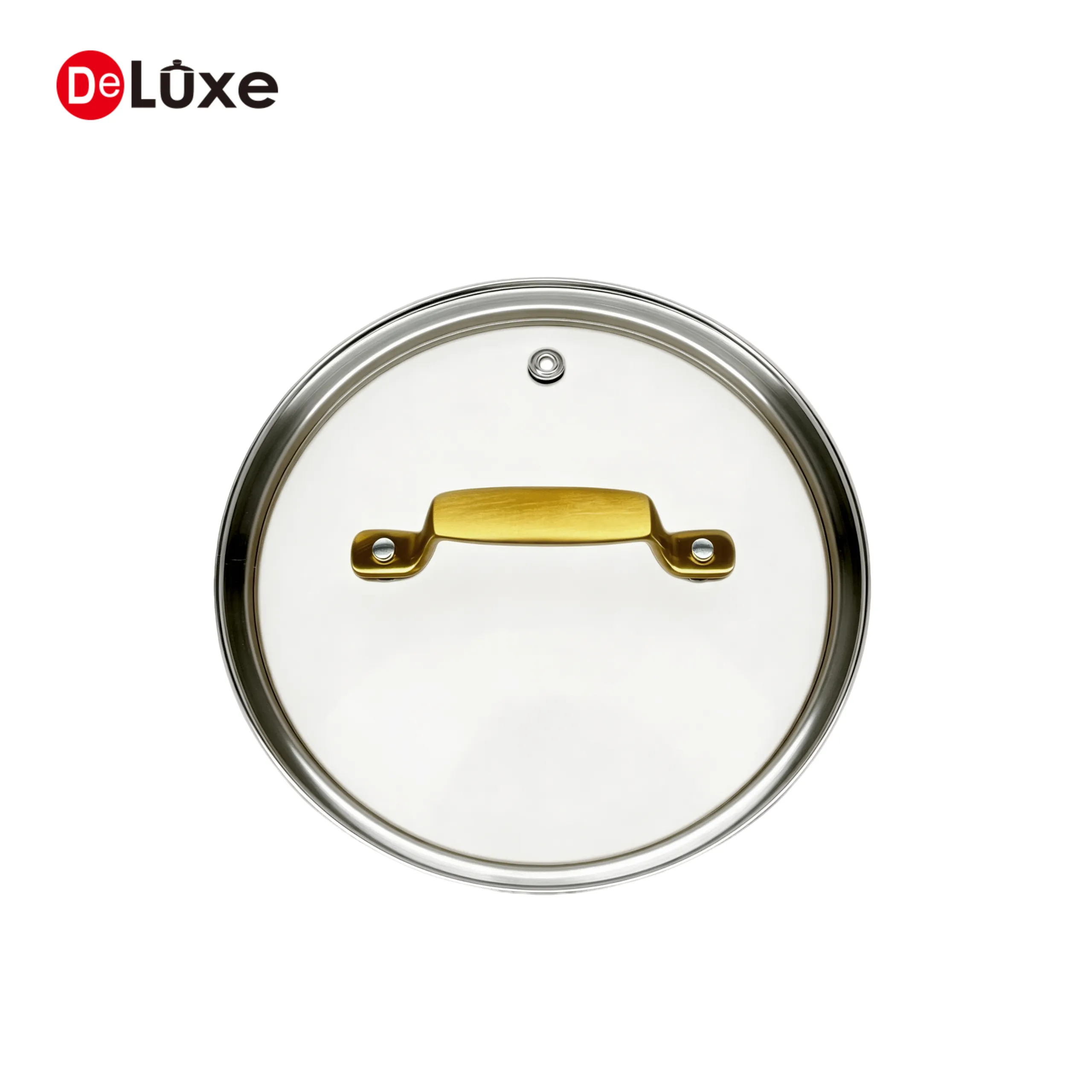 Glass lid of yellow ceramic stainless steel cookware set