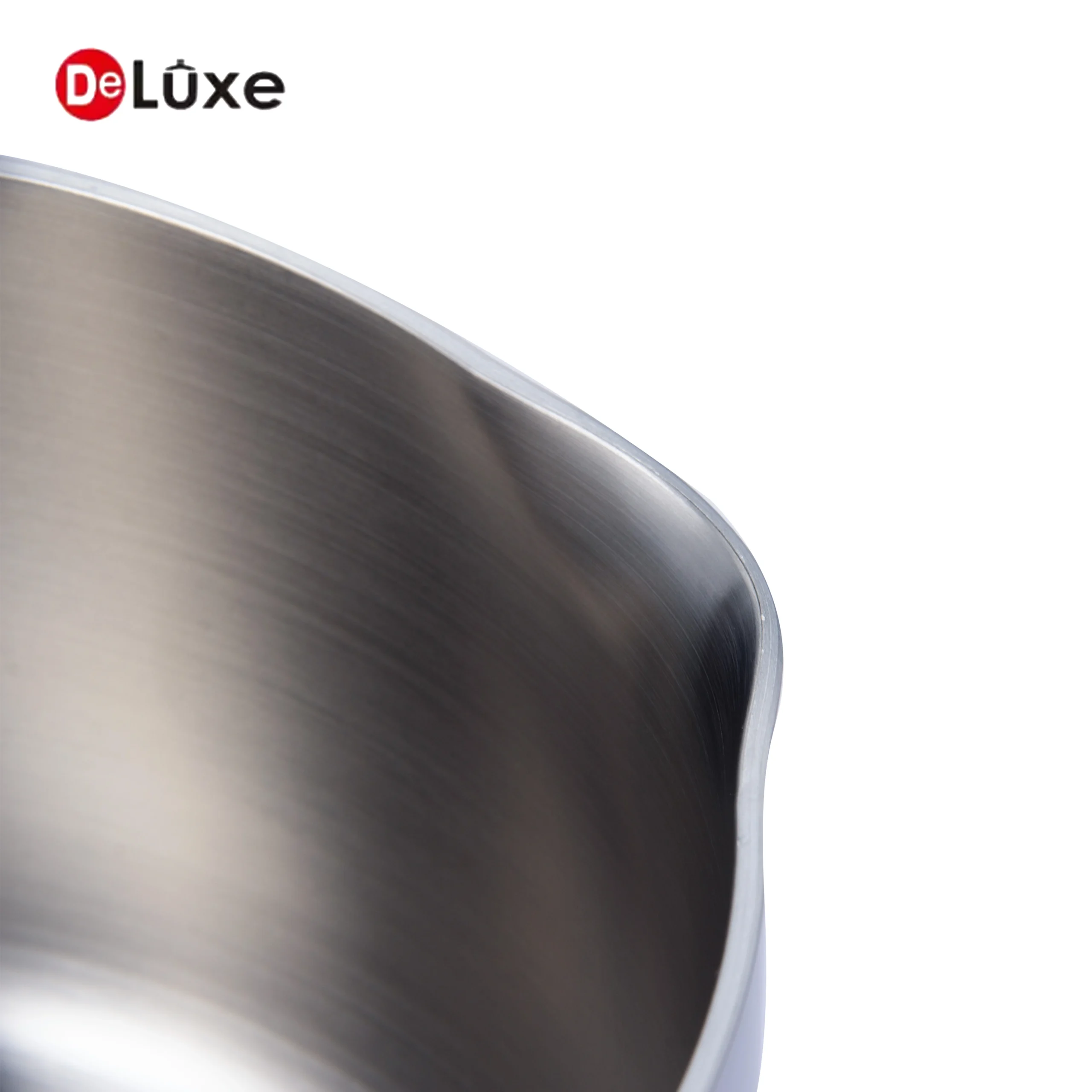 Deluxe close-up of brushed SS304 stainless steel cookware surface with smooth polished finish
