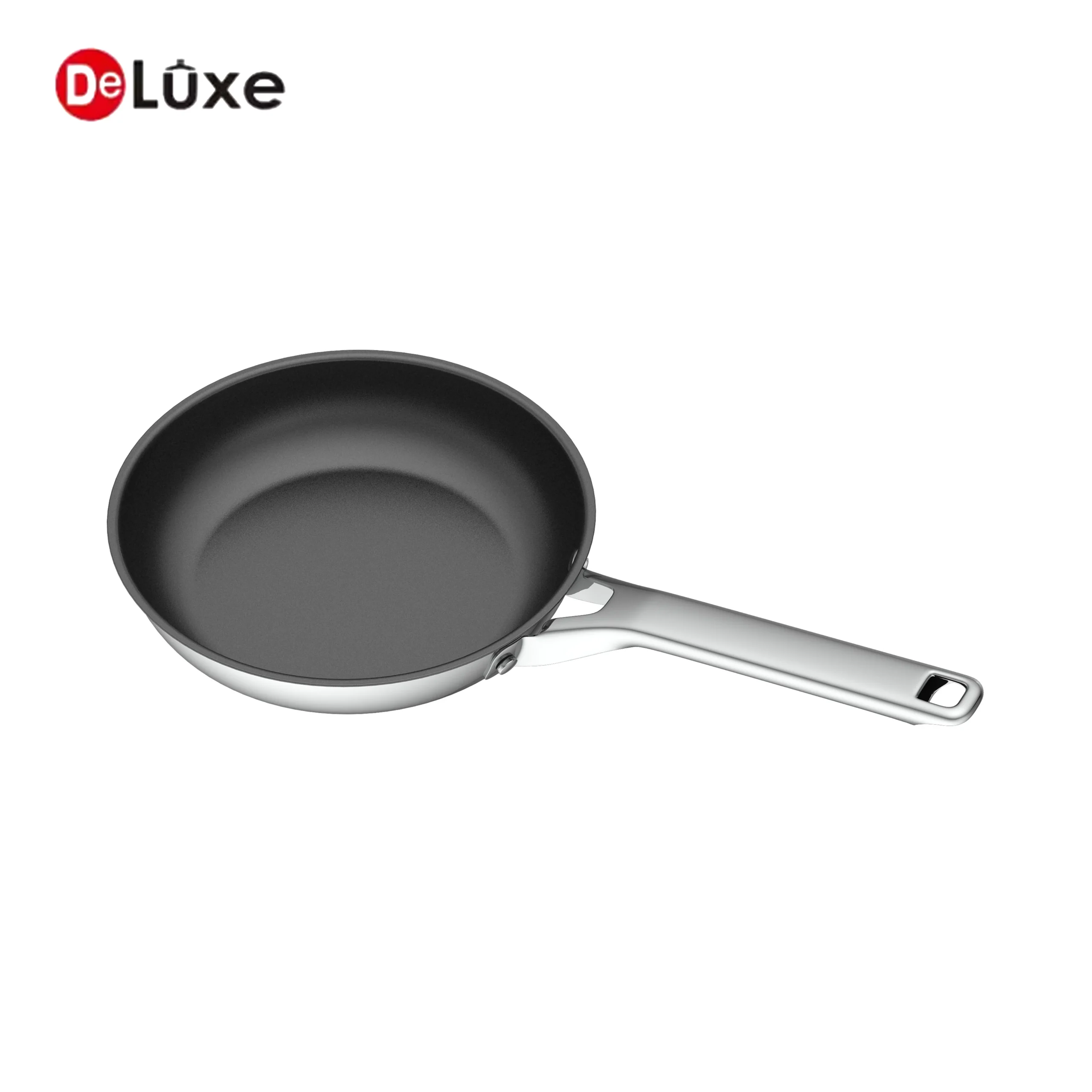 Deluxe ceramic non-stick frying pan with black interior, stainless steel riveted handle