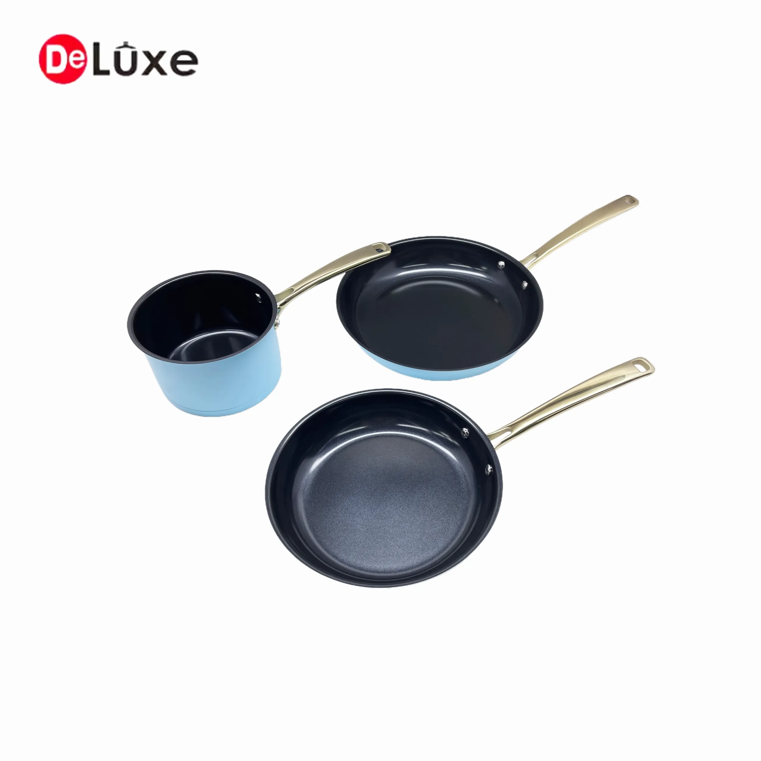 Deluxe 3-piece blue high-temperature painted stainless steel ceramic nonstick cookware set wholesale