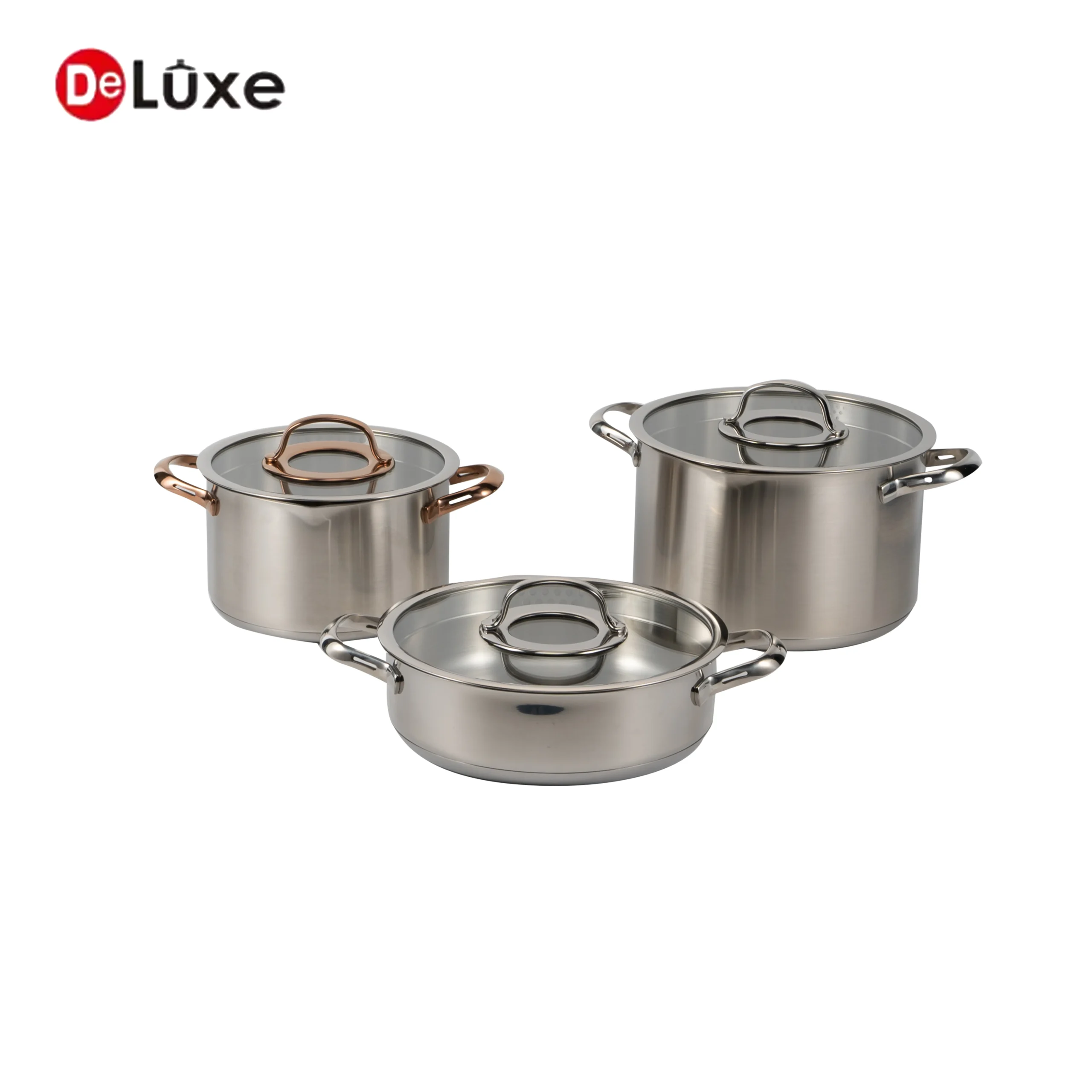 Complete 3 piece stainless steel stock pot & casserole cookware set with different depths