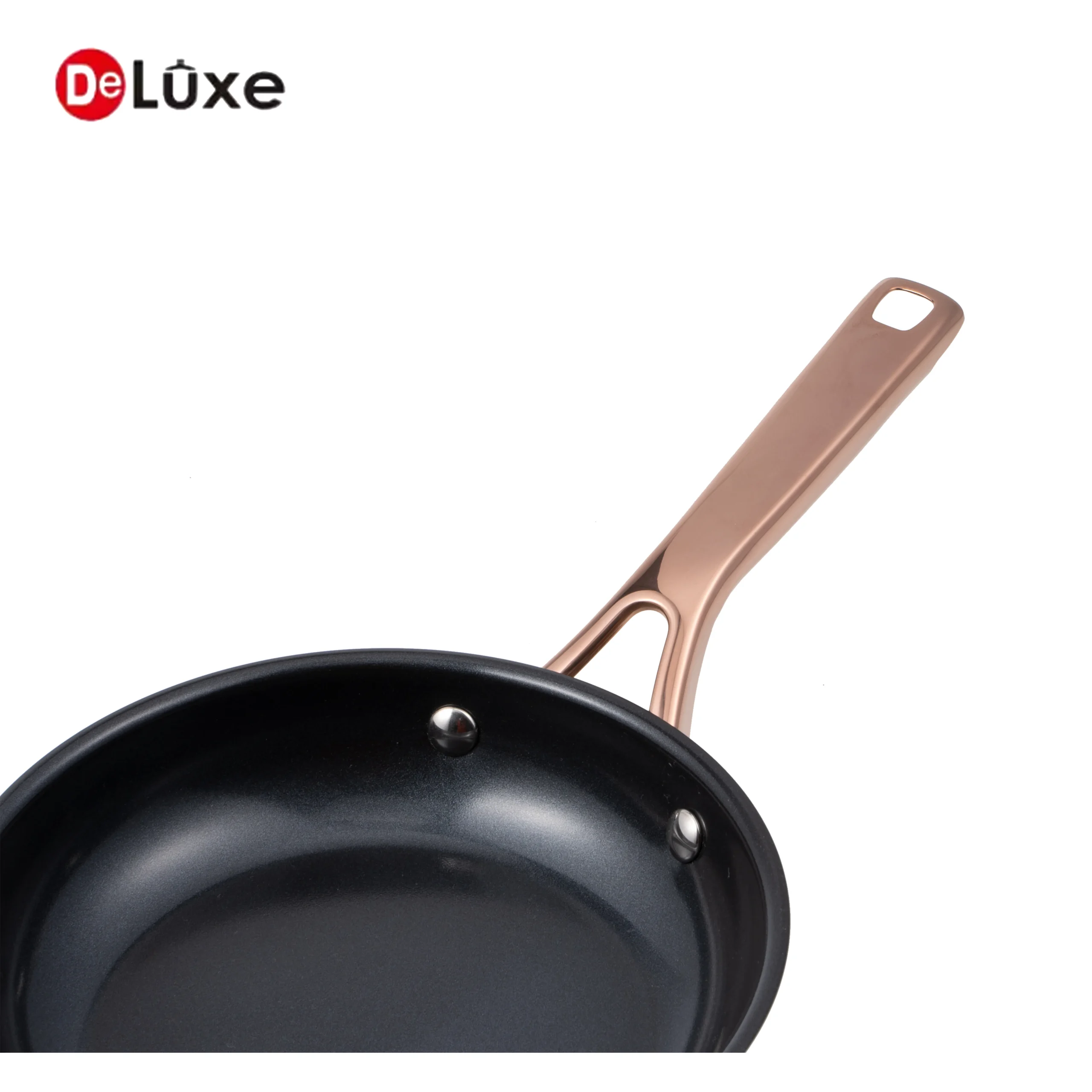 Deluxe black ceramic non-stick stainless steel frying pan, with rose golden PVD handle