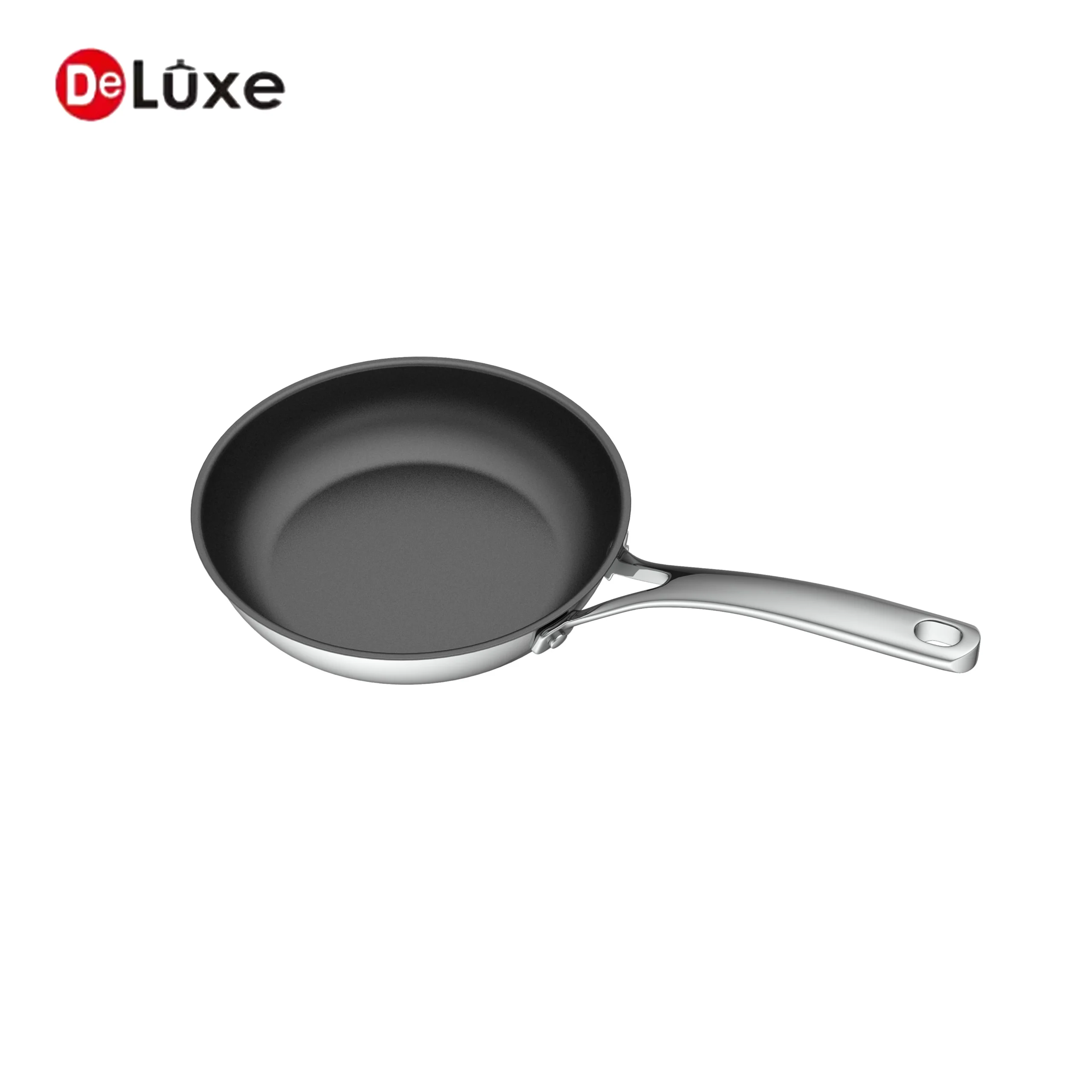 Deluxe SS304 aluminum frying pan, black ceramic non-stick interior, slanted shot