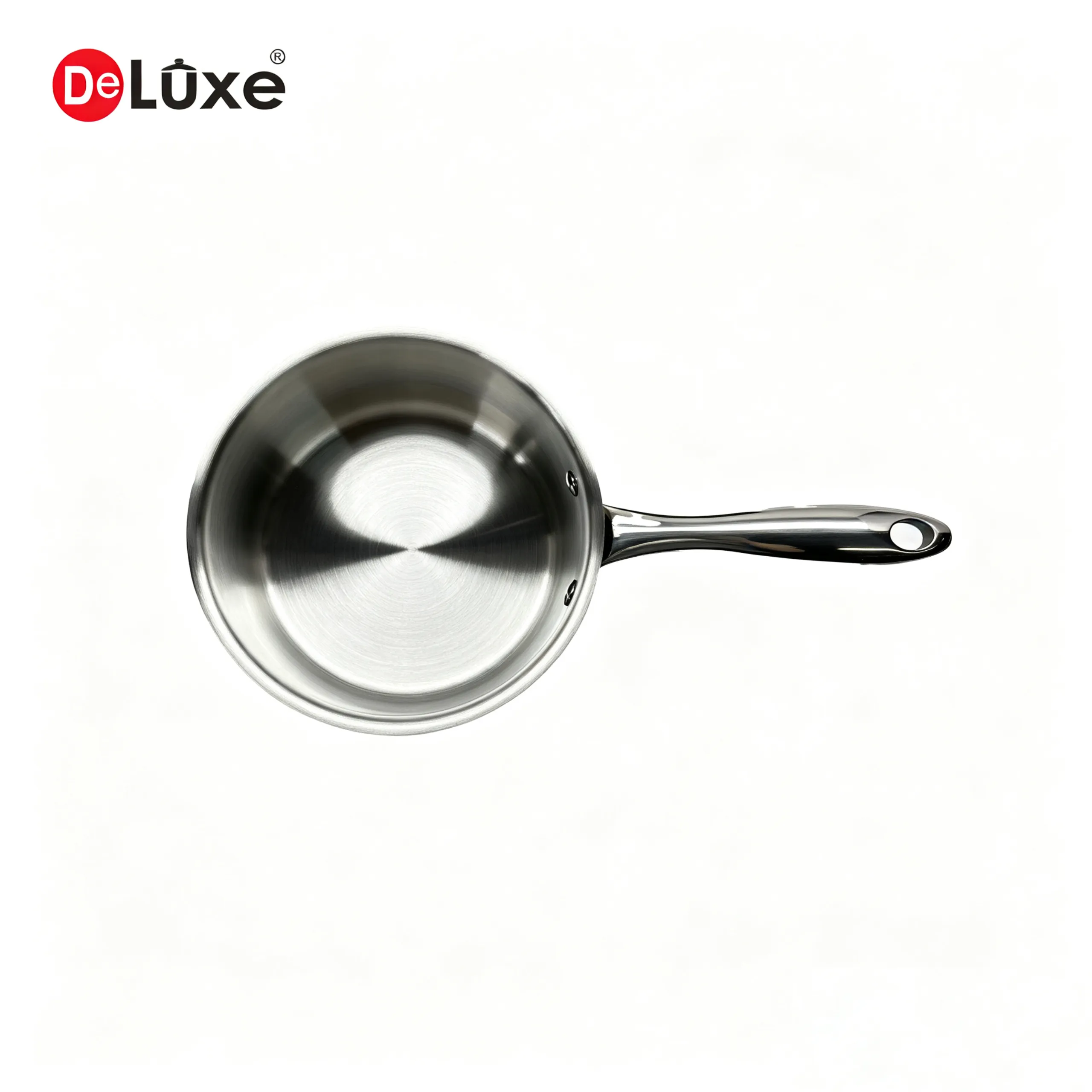 Deluxe 304 stainless steel saucepan top view, polished interior