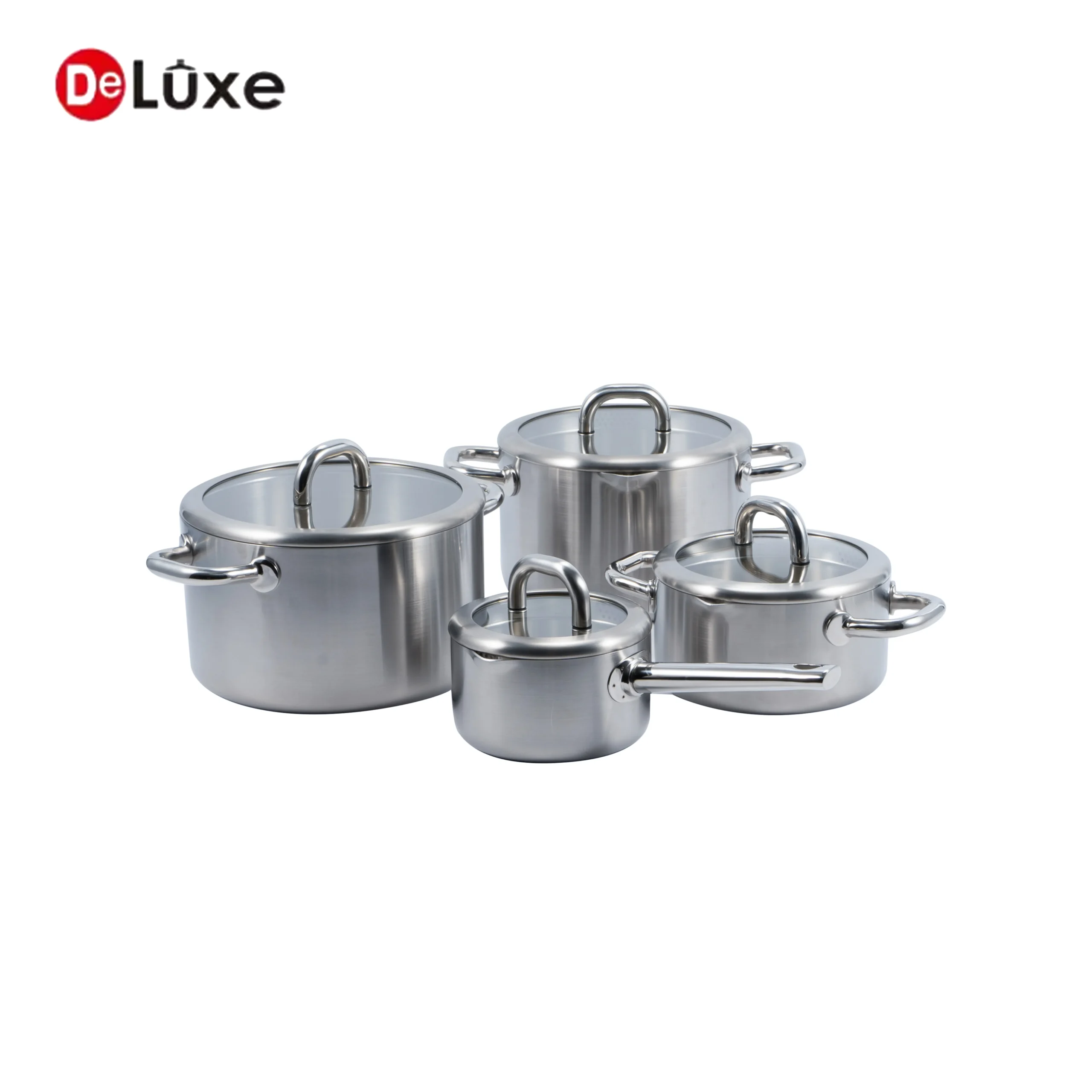 Deluxe camilla SS304 stainless steel cookware set with glass lids for gas stove and induction cooktop