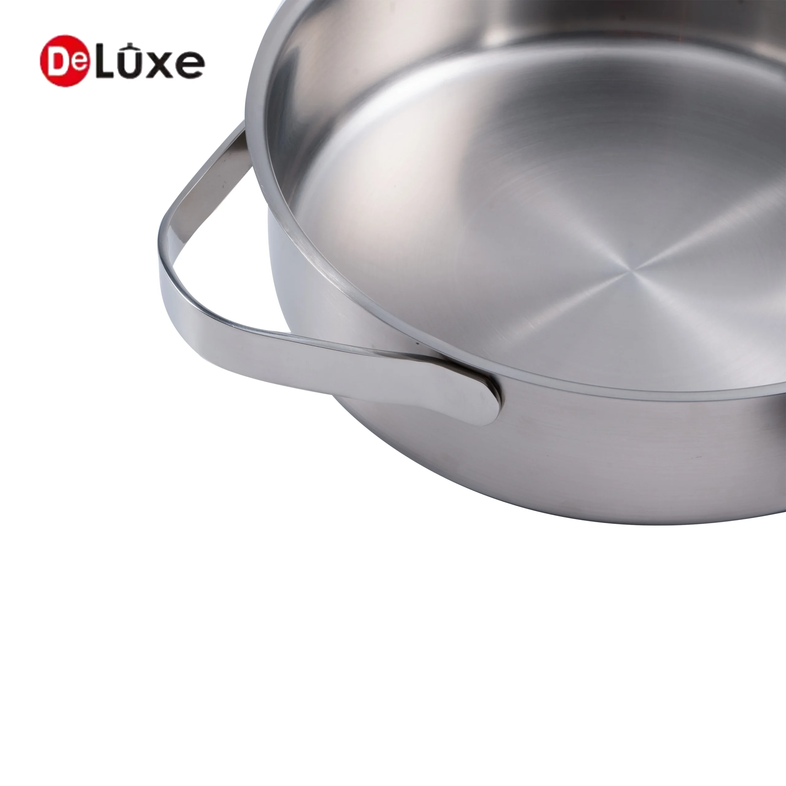 DeLuxe minimalist 304 stainless steel straight casserole with cast steel handle and stainless steel lid, induction compatible