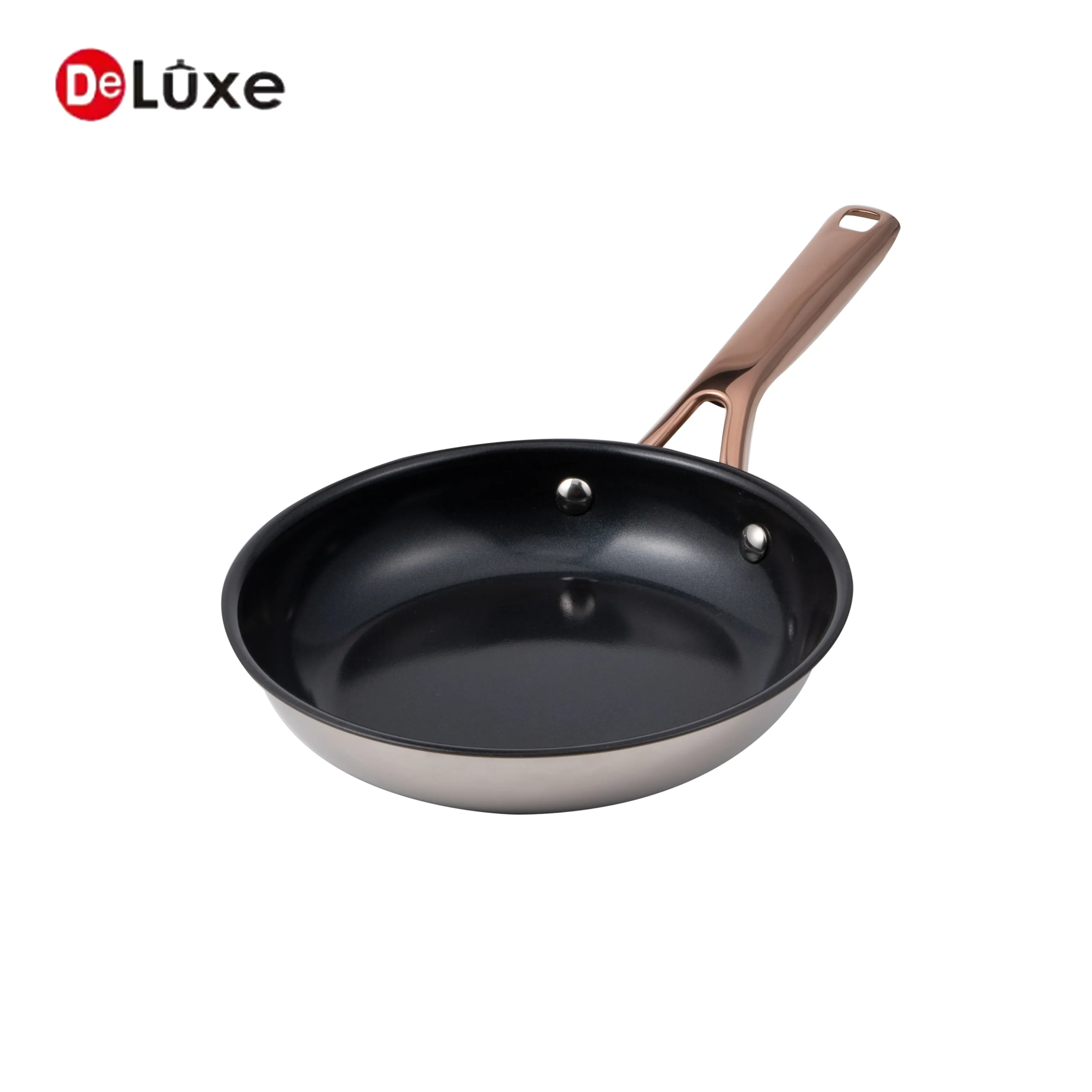Deluxe stainless steel frying pan, rose gold handle, black ceramic non-stick coating
