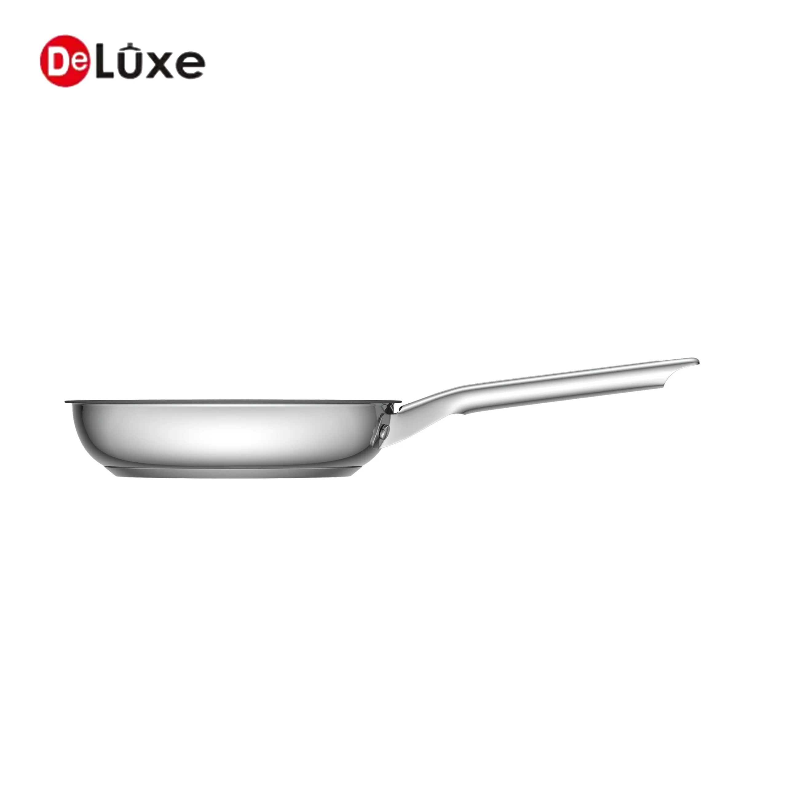 Deluxe 304 stainless steel ceramic non-stick fry pan, side profile view, rivet handle