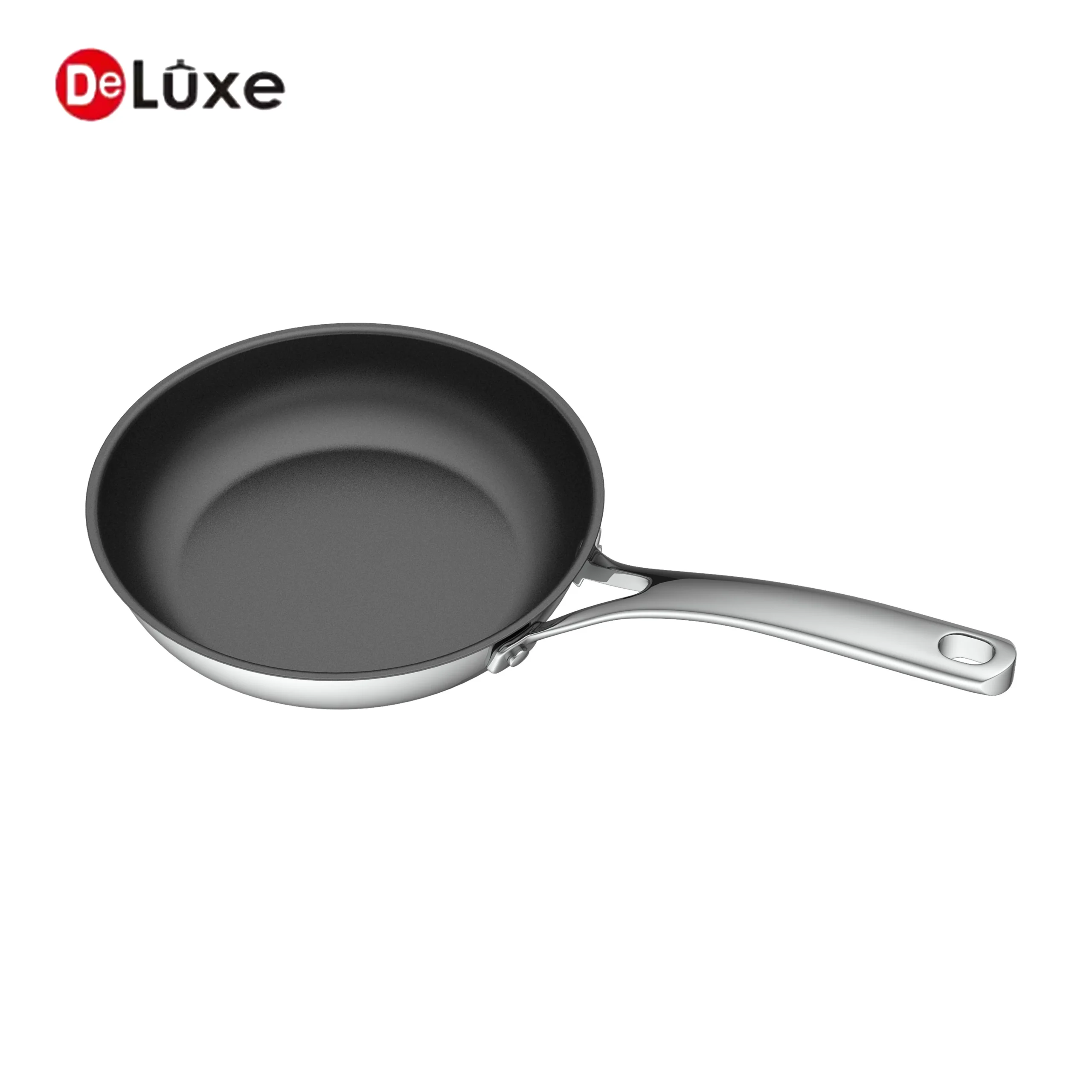 Deluxe ceramic non-stick frying pan with black interior and stainless steel handle
