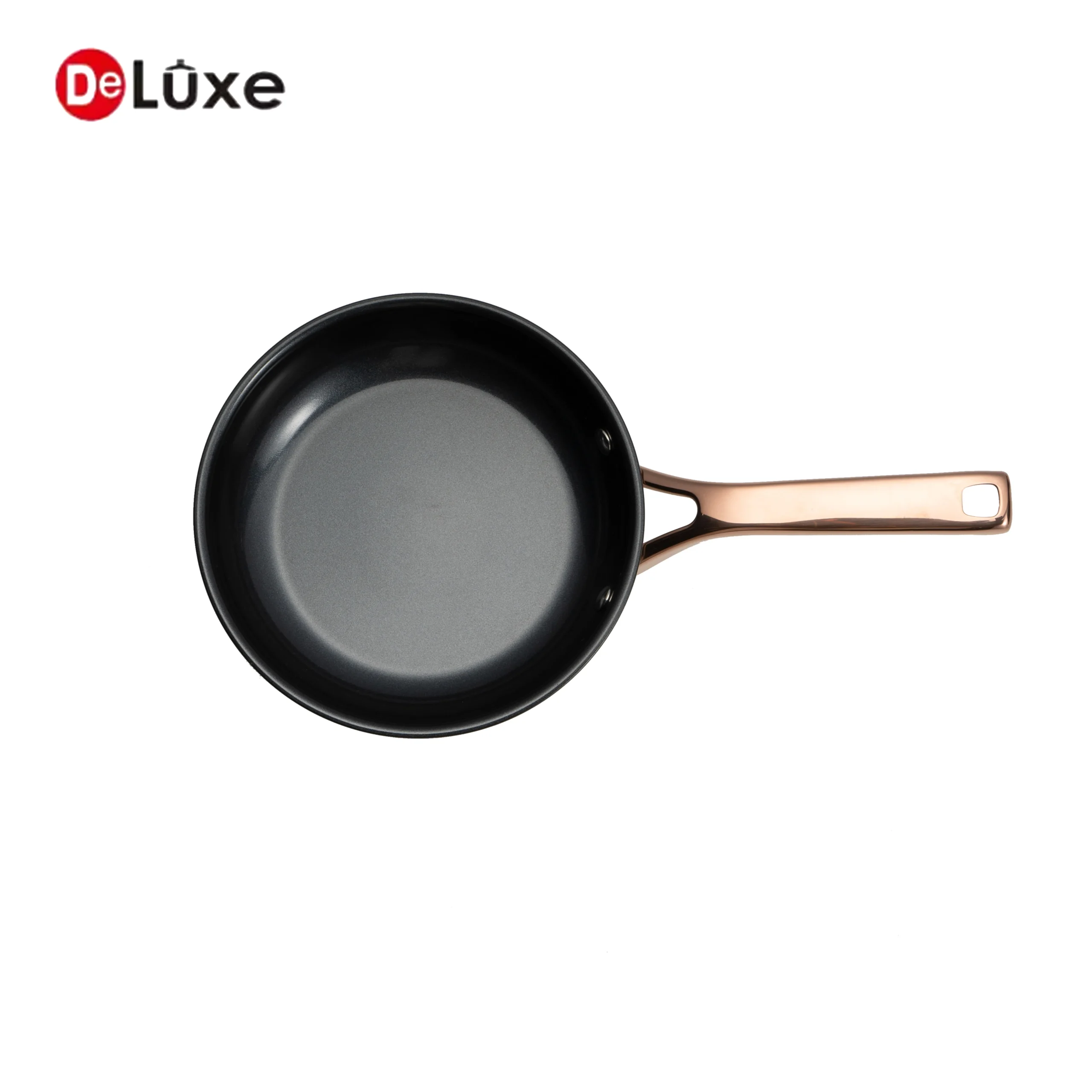 Deluxe stainless steel ceramic non-stick frying pan with rose gold PVD handle, black interior