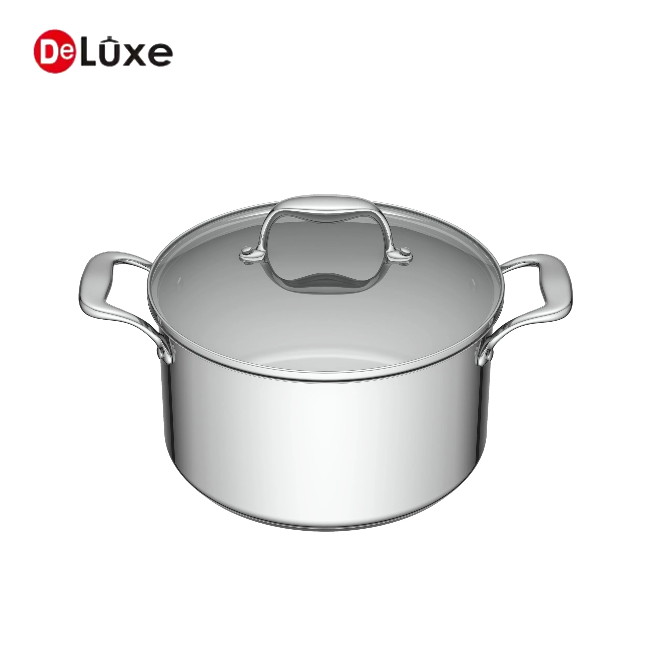 Deluxe classic silver stock pot with transparent glass lid and double handles for daily kitchen cooking