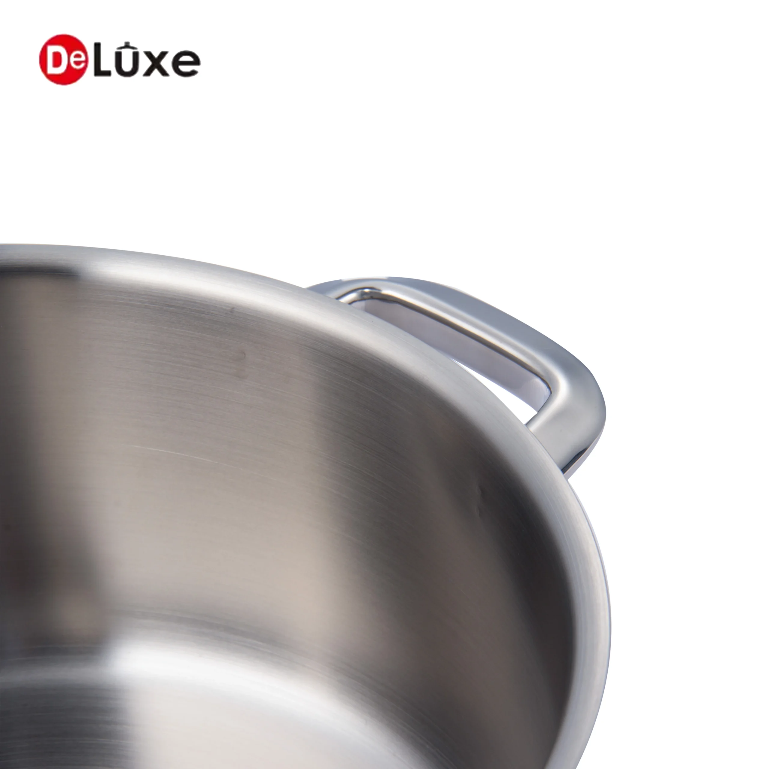 Detail shot of solid integrated cast steel double handles on stainless steel stock pot