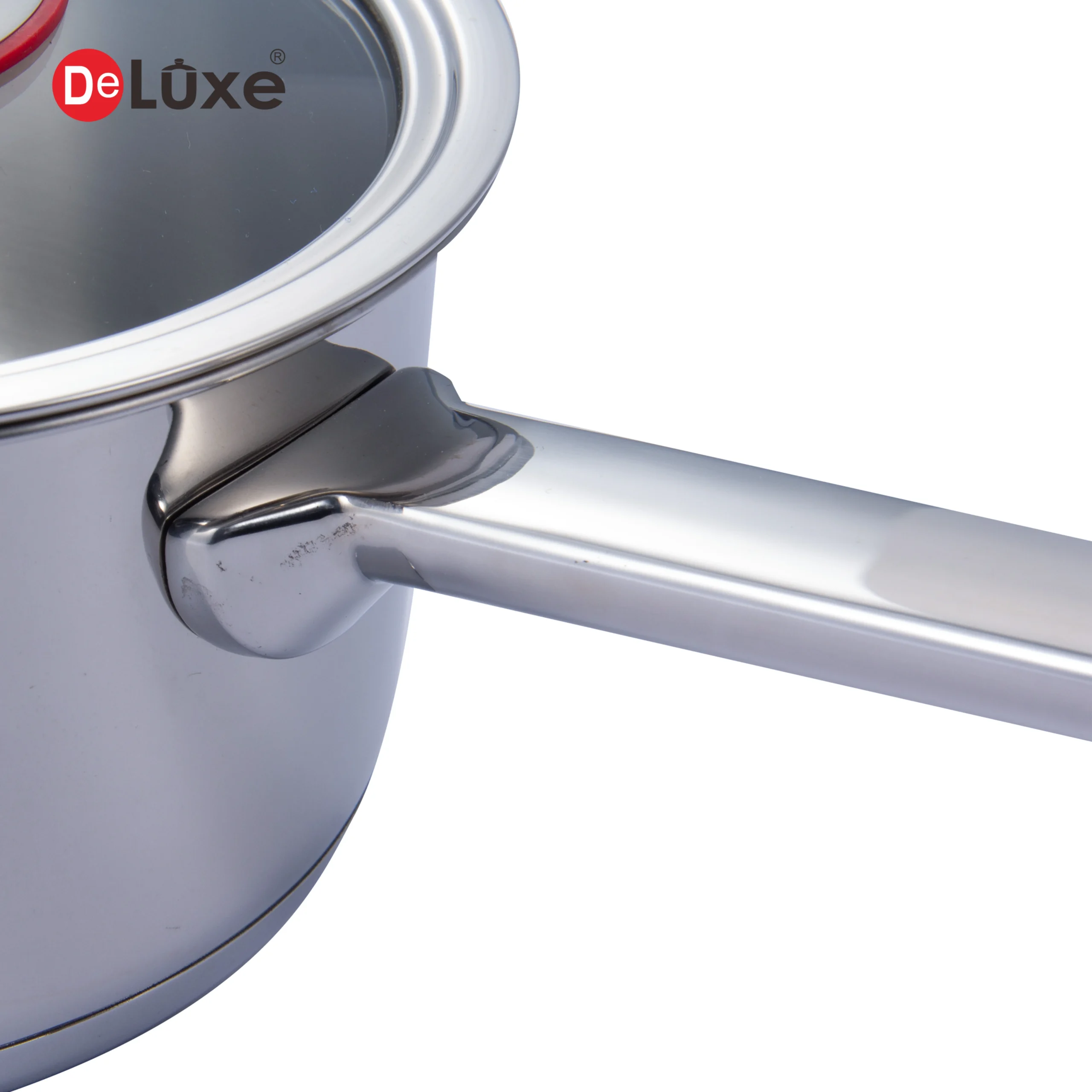 Deluxe straight vertical stainless steel saucepan, cast stainless steel handle