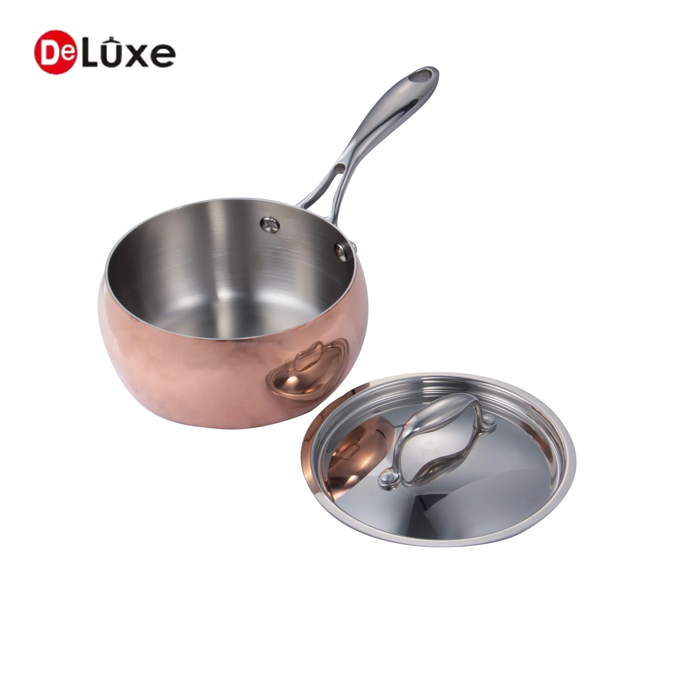 Composite copper single handle apple saucepan with separated polished stainless steel lid