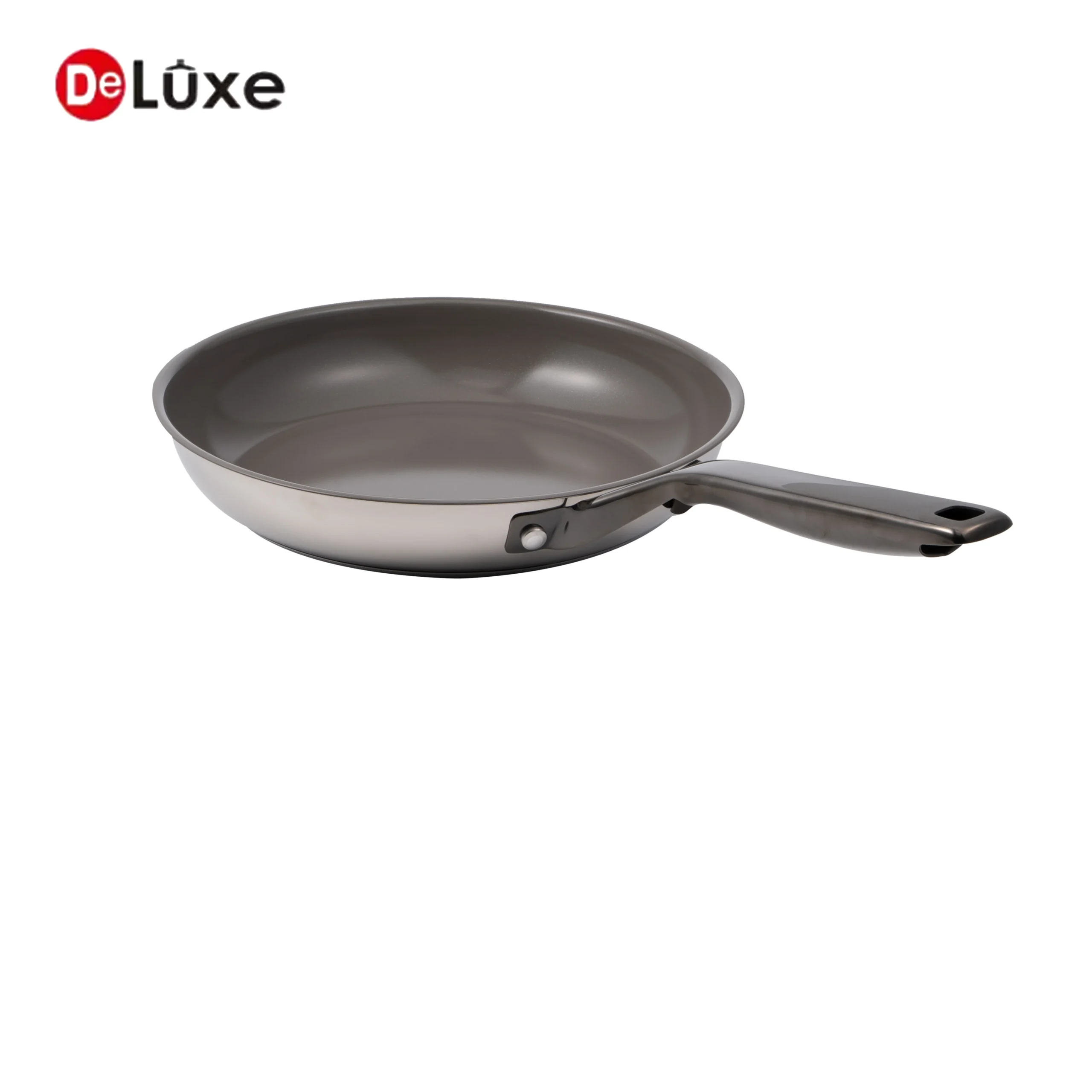 Deluxe dark gray ceramic non-stick stainless steel frying pan, with black PVD handle