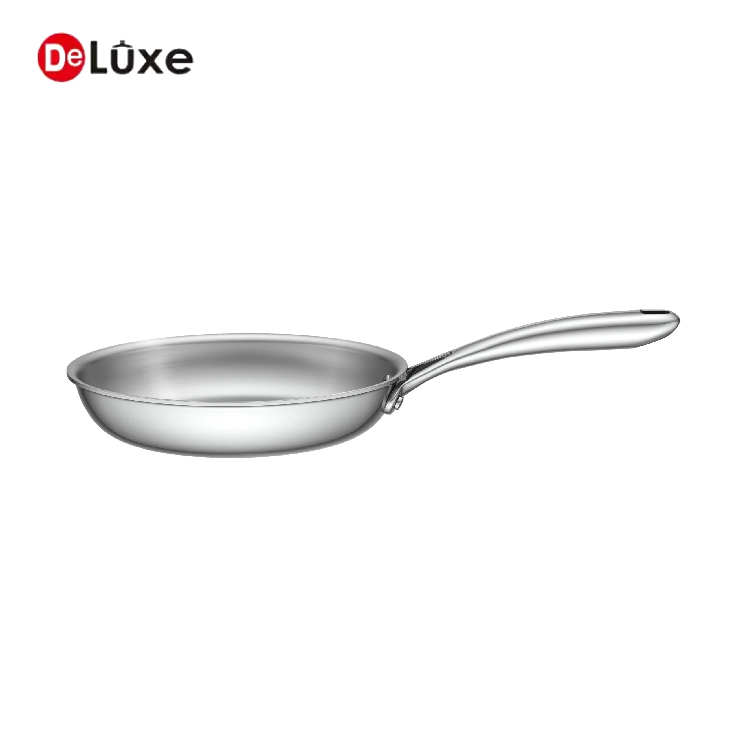 Deluxe stainless steel fry pan sanded interior, compatible for induction and gas cooktop