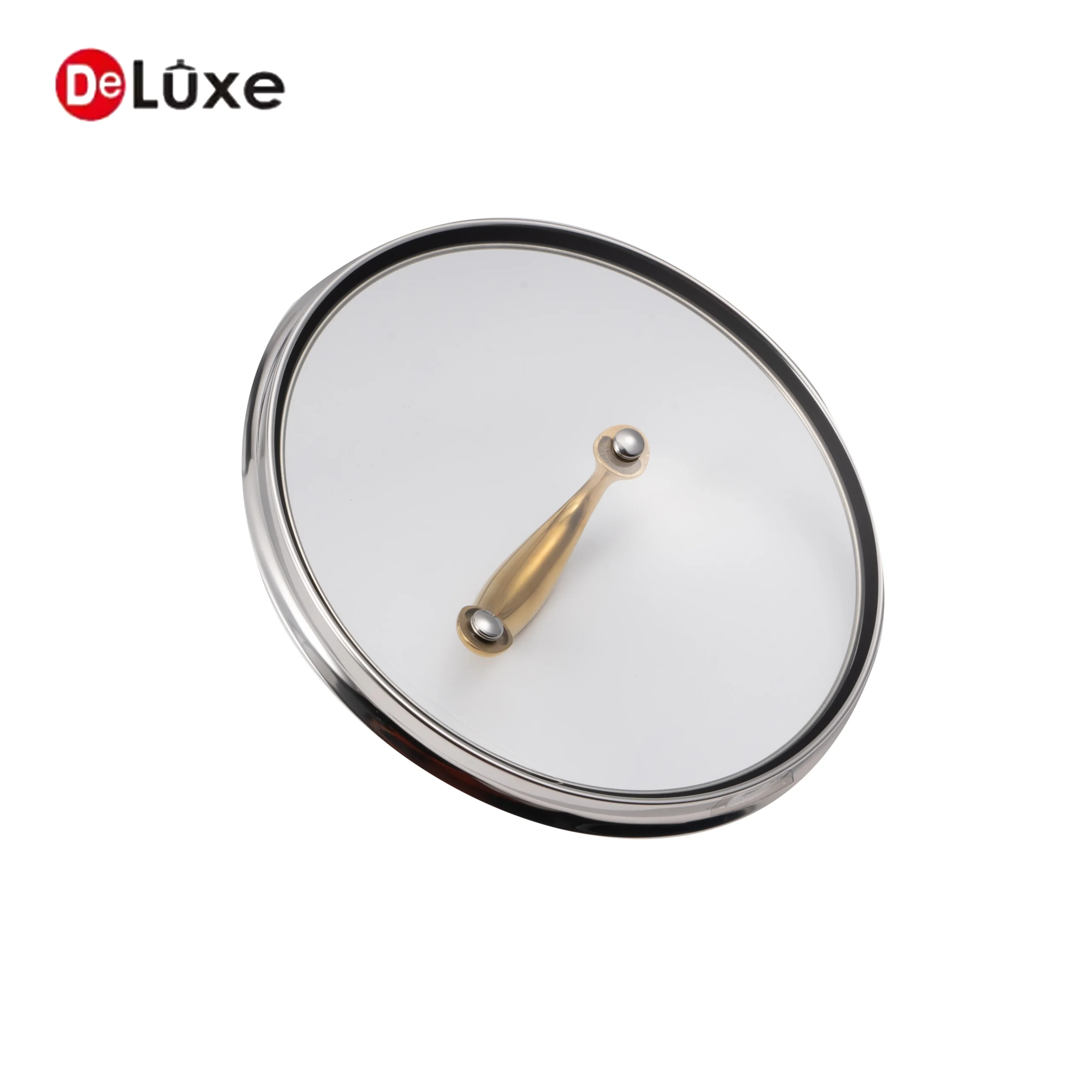 Matching stainless steel lid with gold PVD coated knob for belly shaped deep stockpot set