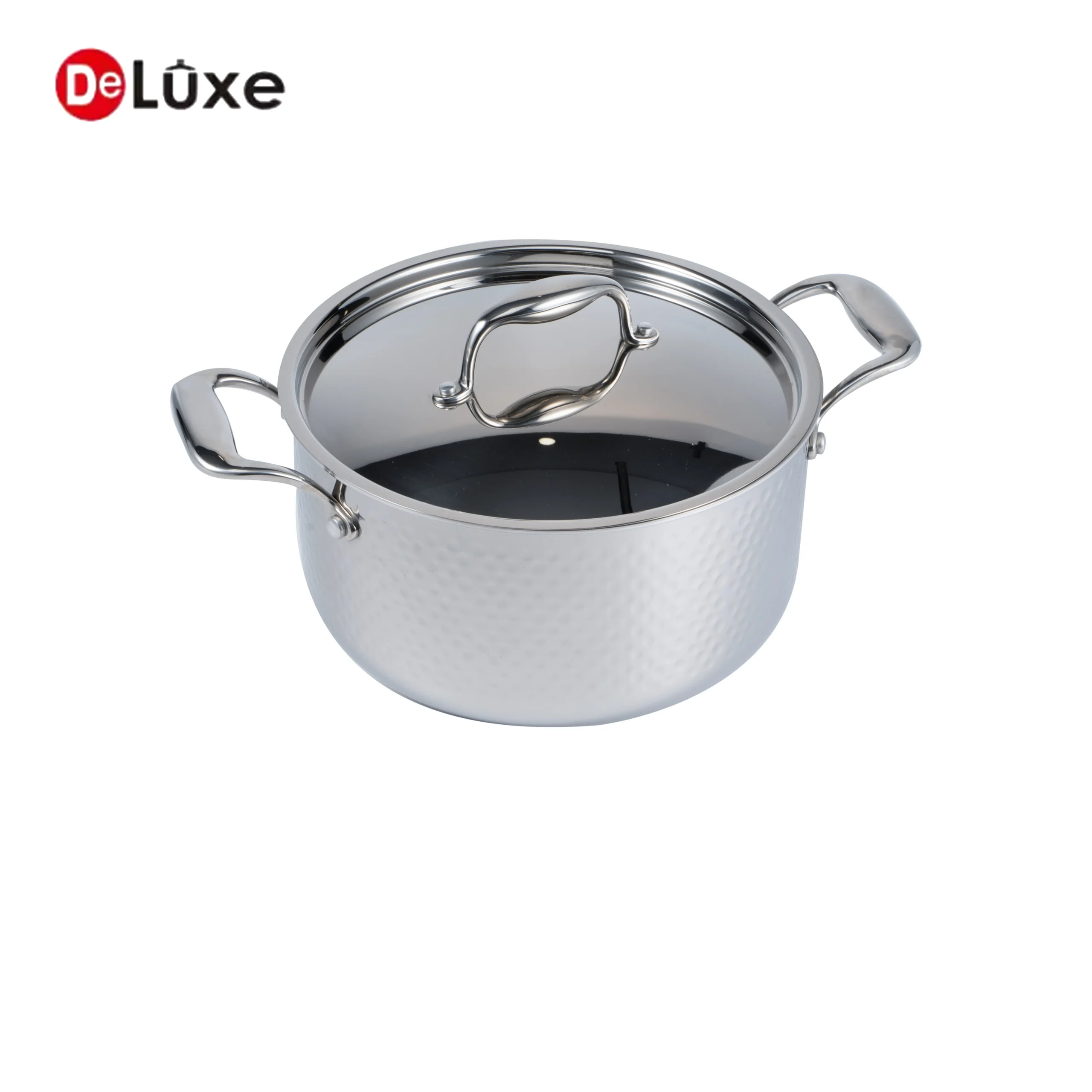 Stainless steel hammer finish stew pot with matching stainless steel lid