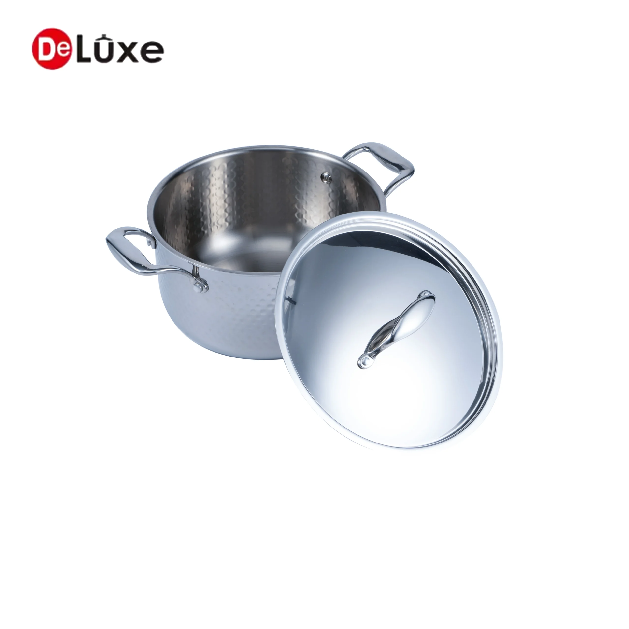 Hammered stainless steel casserole stew pot, pot body and separate stainless steel lid
