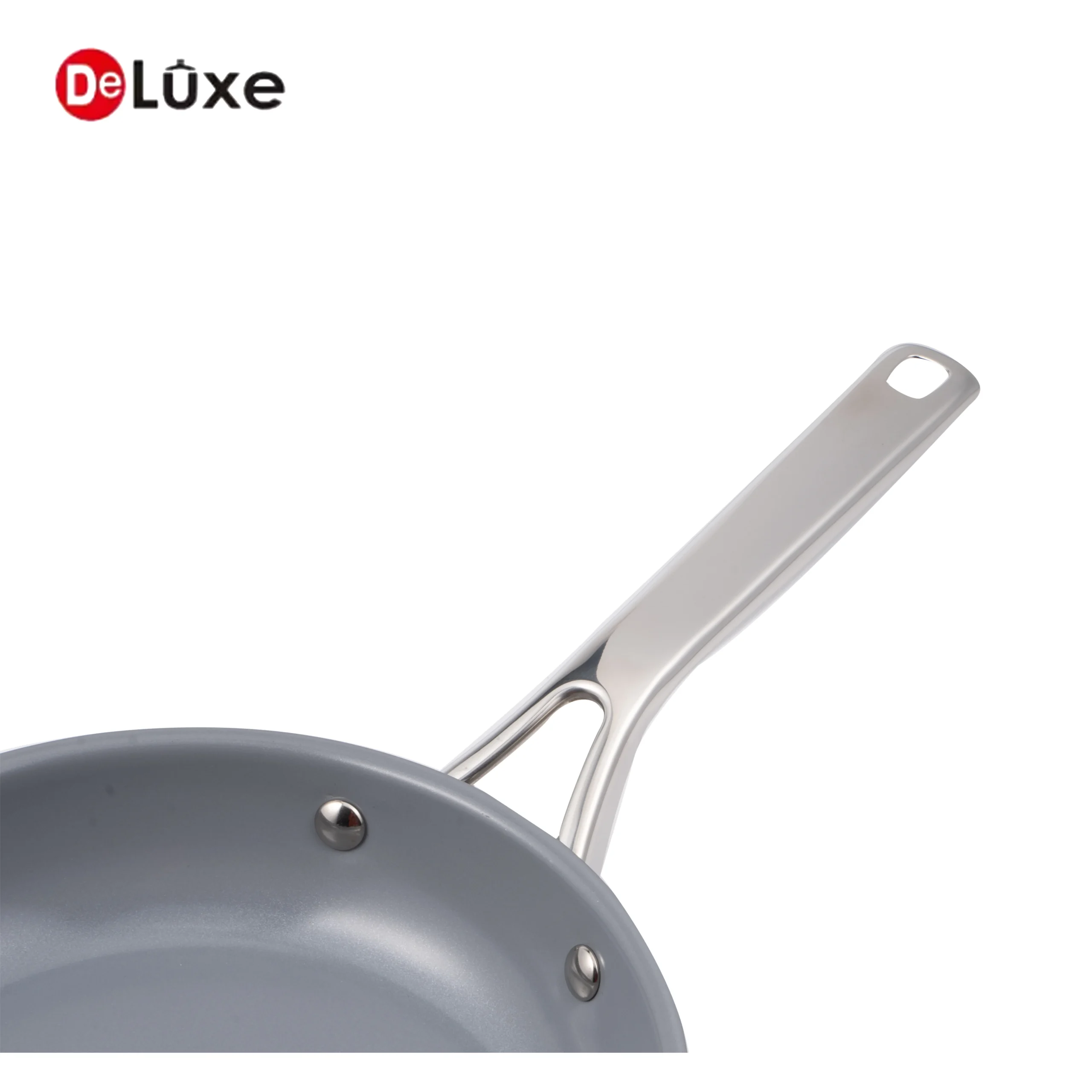 Deluxe light gray ceramic non-stick stainless steel frying pan, with stainless steel handle