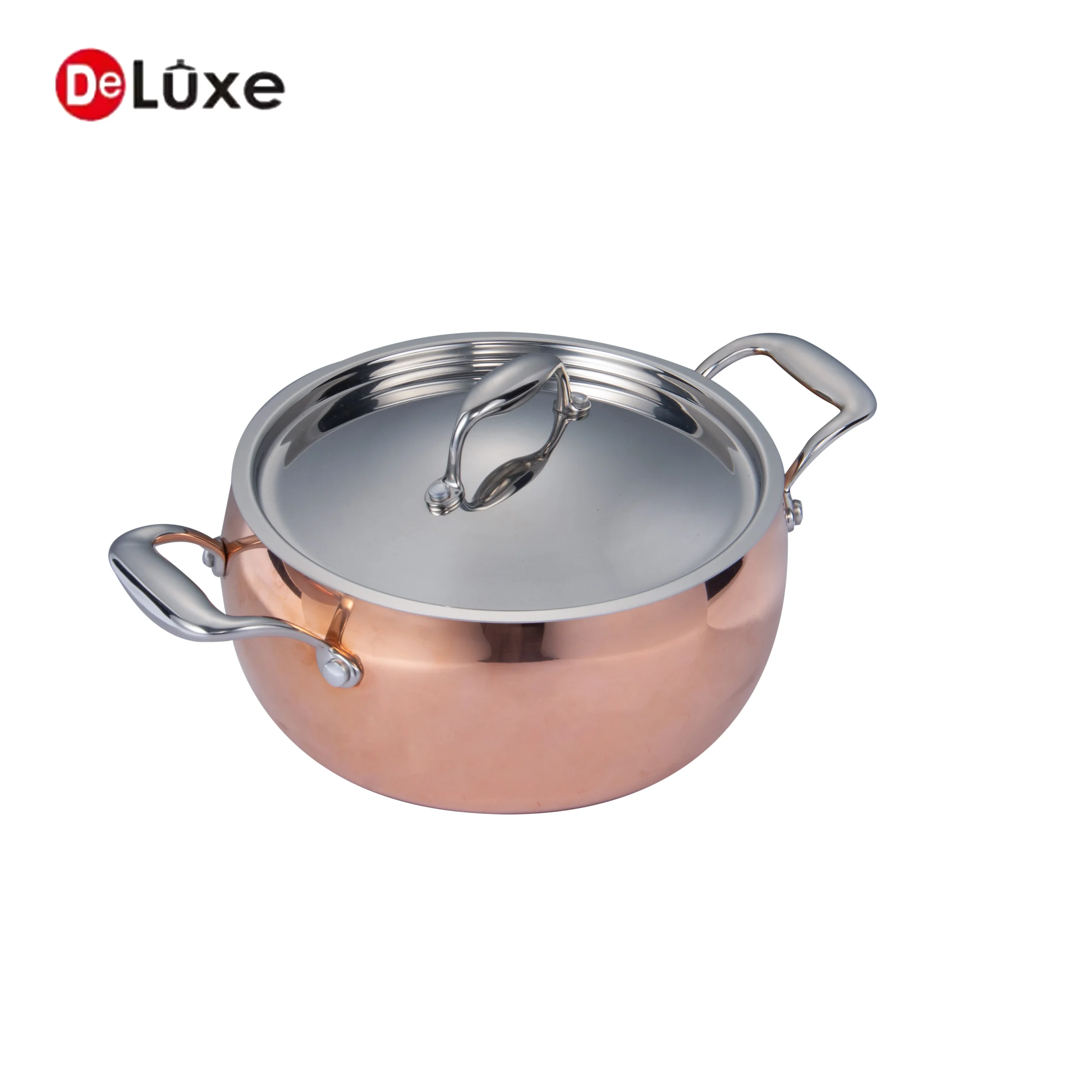 Medium composite copper apple drum stock pot with double cast steel handles and stainless steel lid