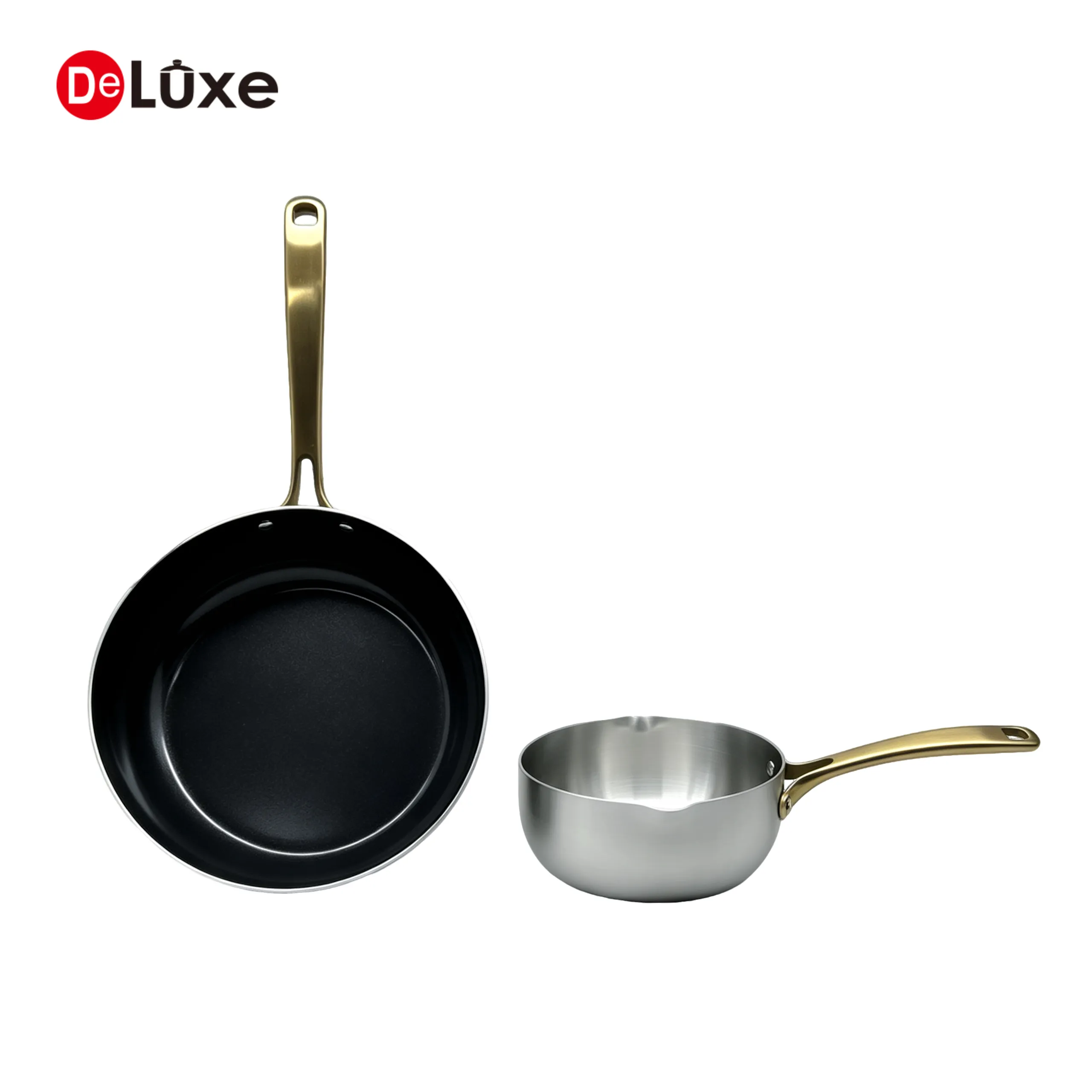Deluxe 3-ply stainless steel saucepan and nonstick frying pan group