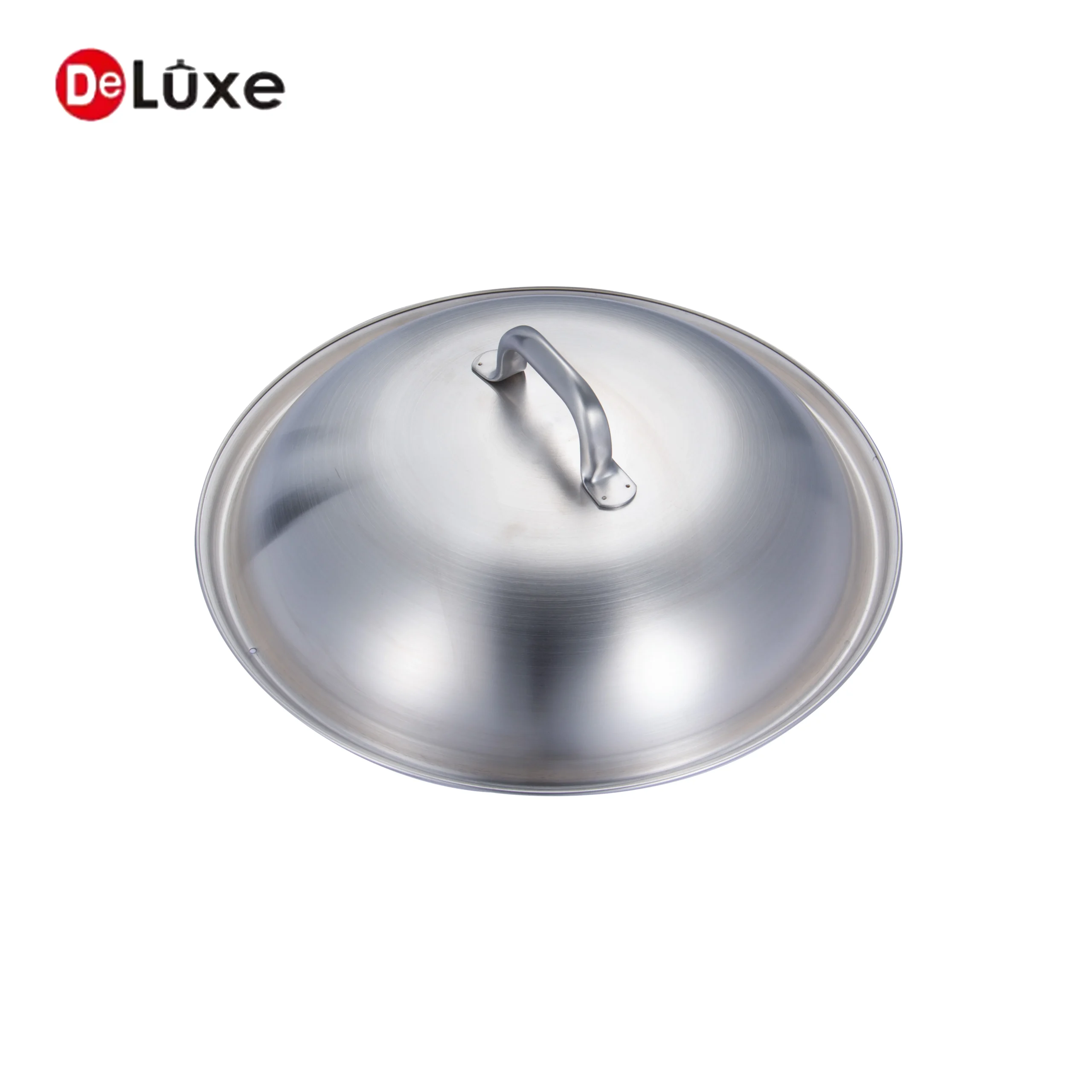 Deluxe one-piece integral molded stainless steel lid matching composite steel cooking wok