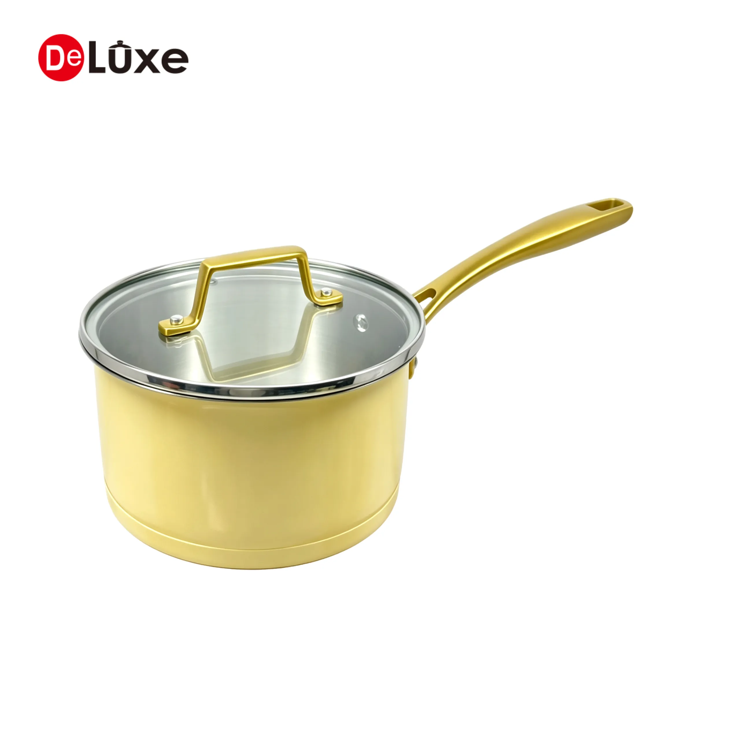 Deluxe 304 stainless steel saucepan yellow ceramic coating