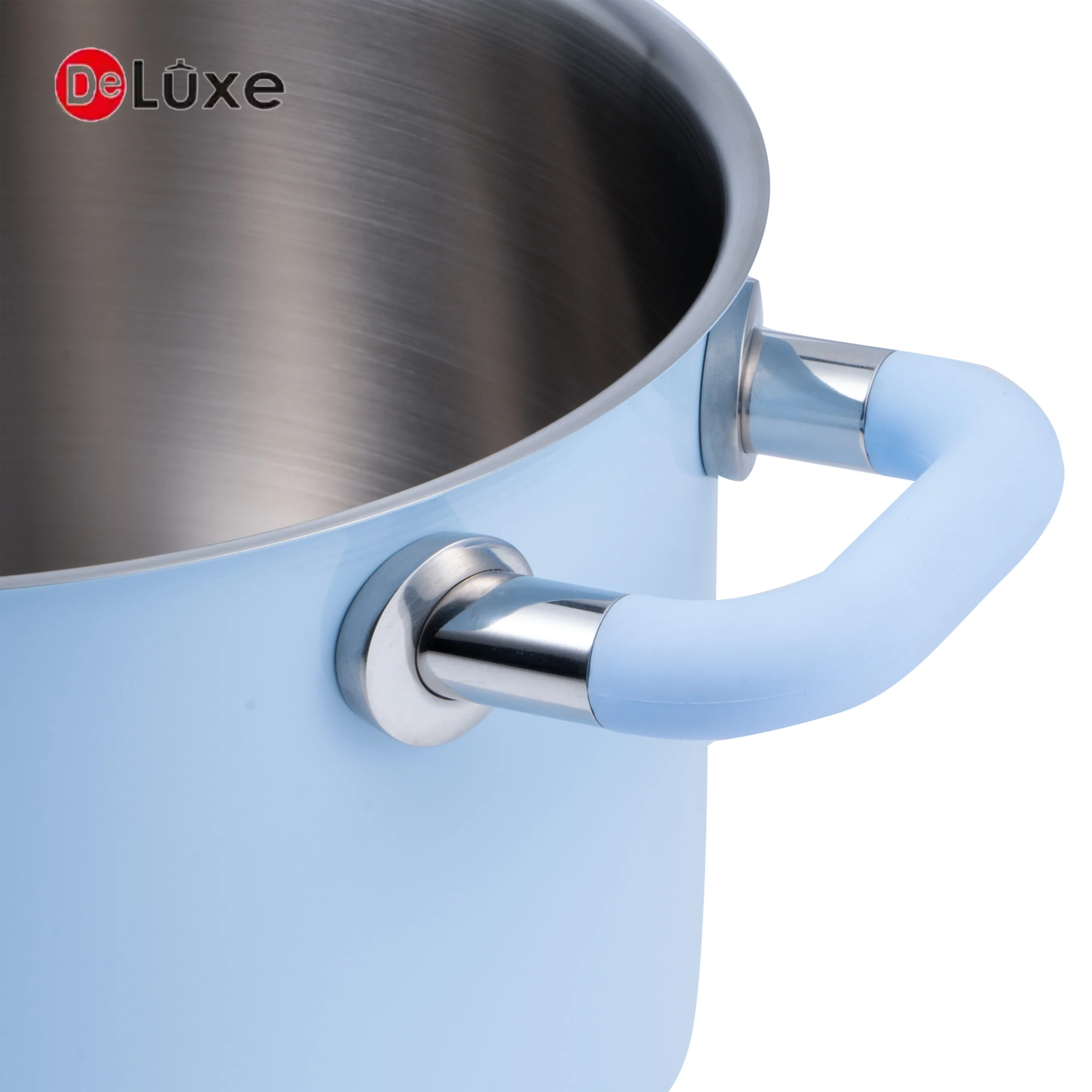 Deluxe Paris blue stainless steel pot with silicone handle detail