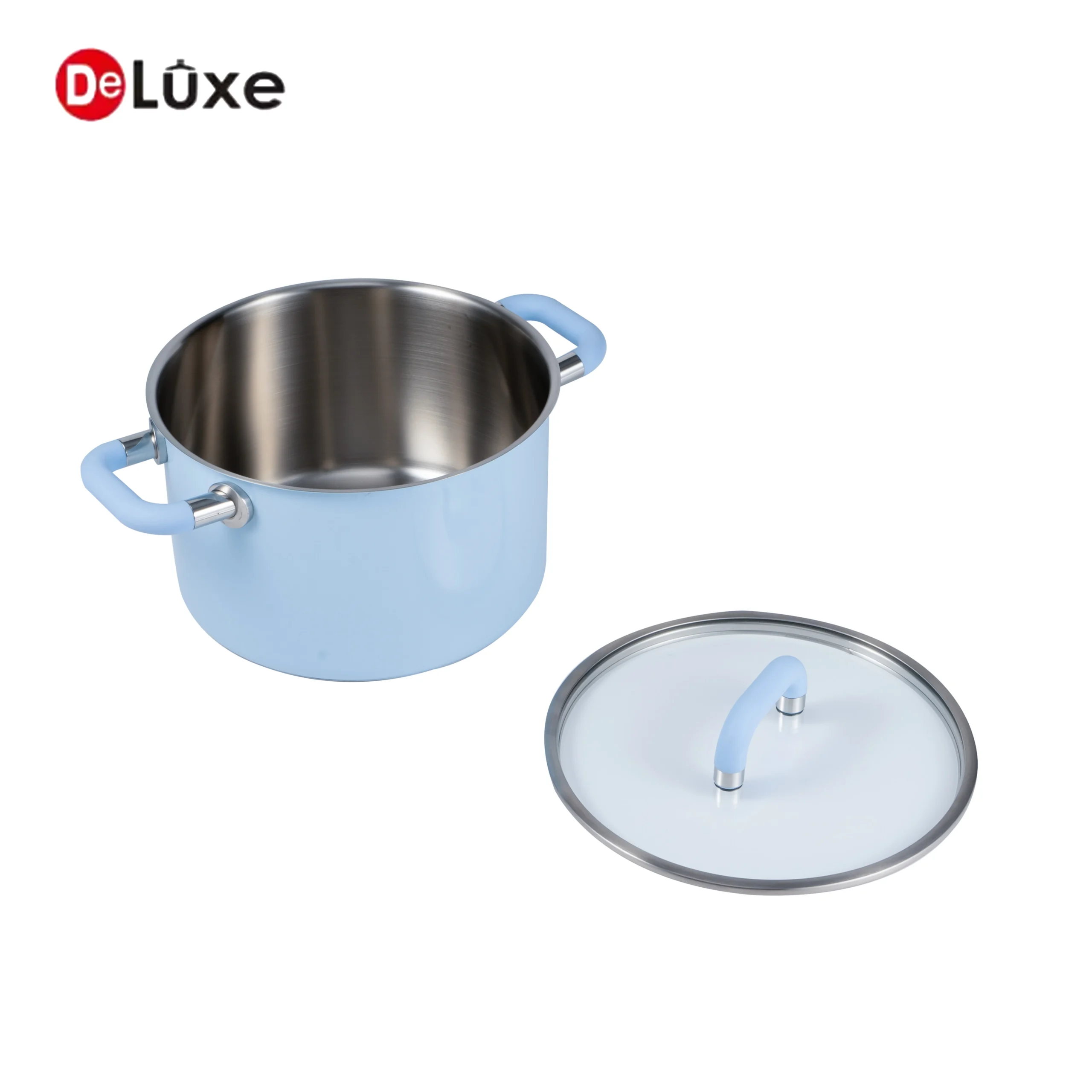 Deluxe Paris blue stainless steel pot with visible glass lid