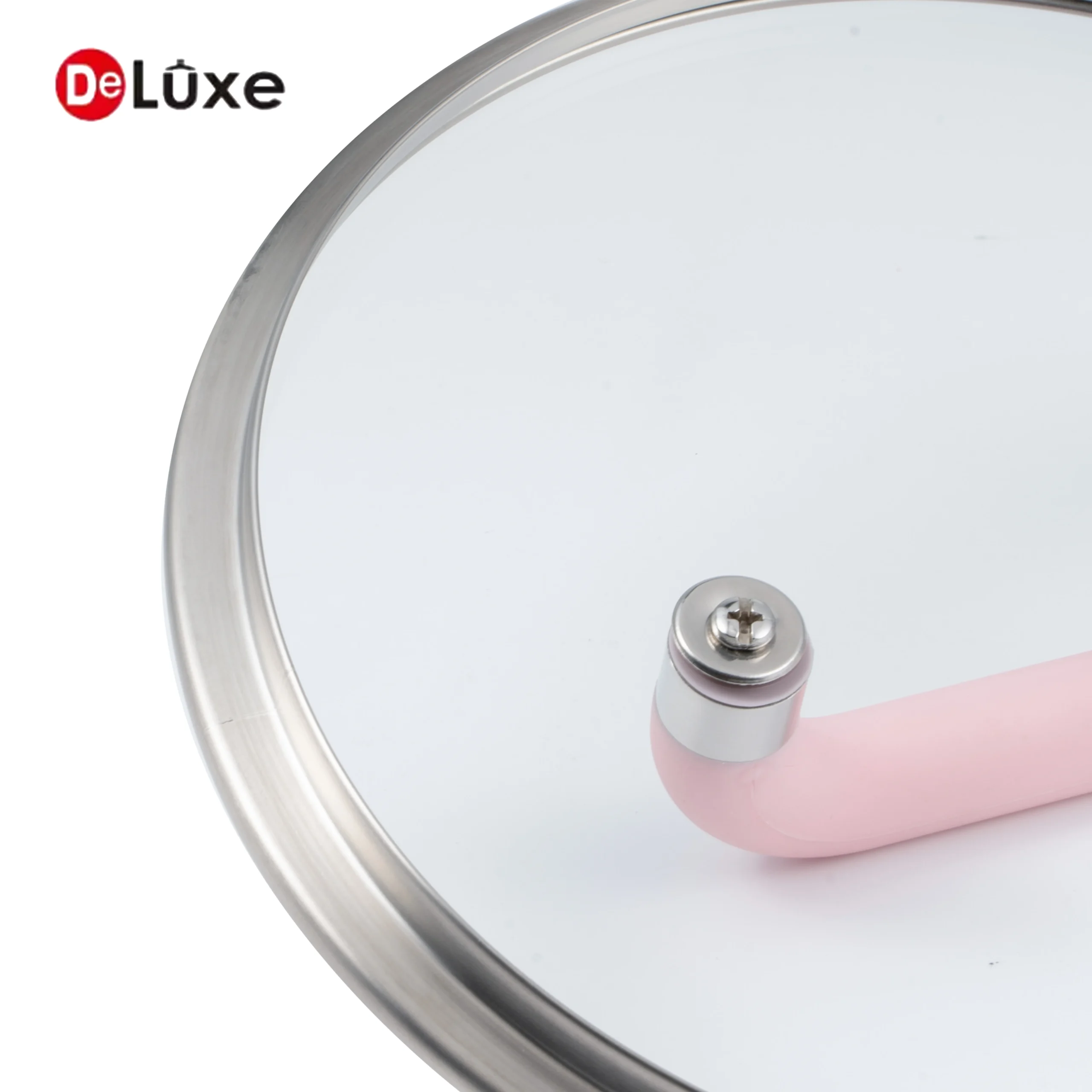 Deluxe Paris glass lid with pink silicone handle detail