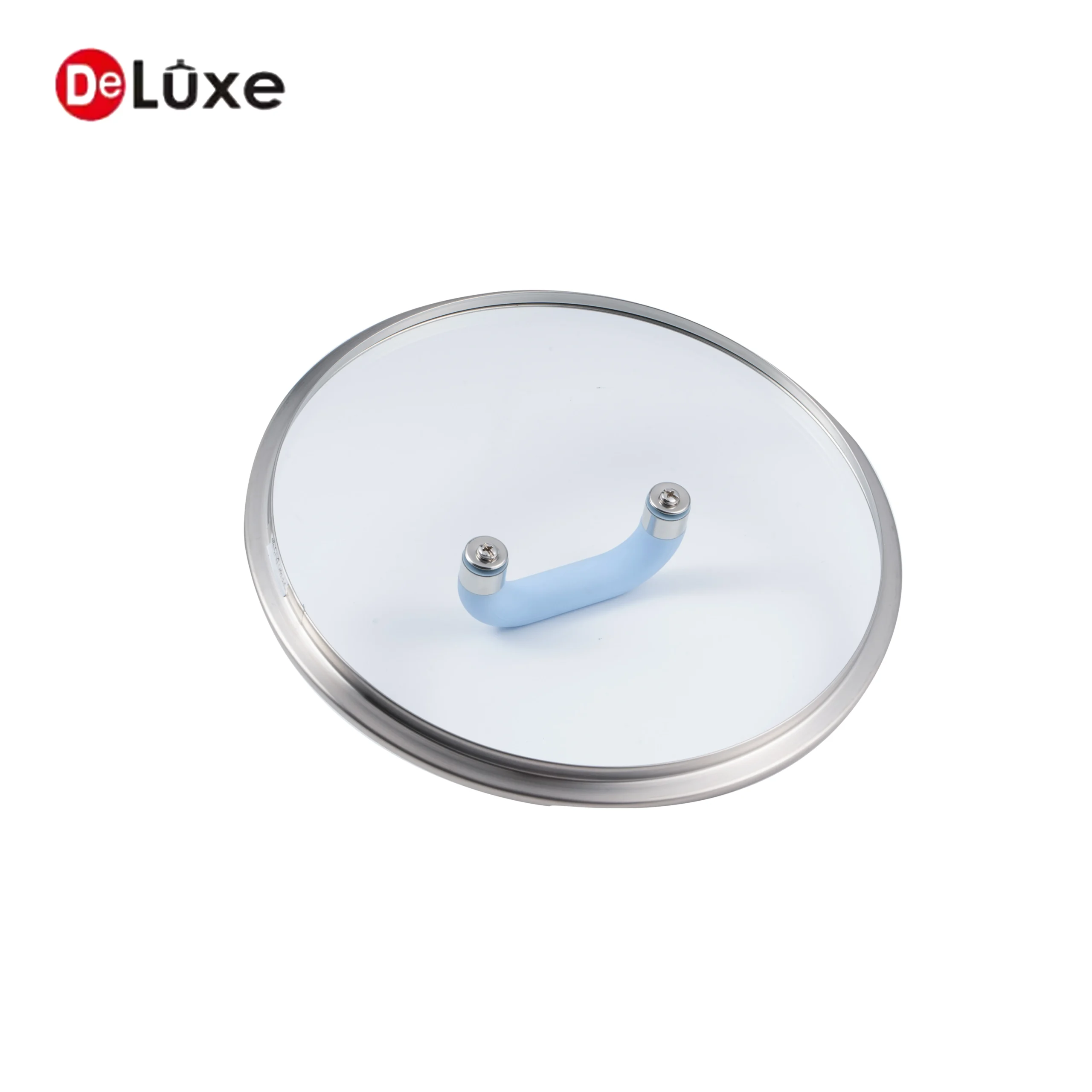 Deluxe Paris visible glass lid with blue silicone handle for stainless steel cookware