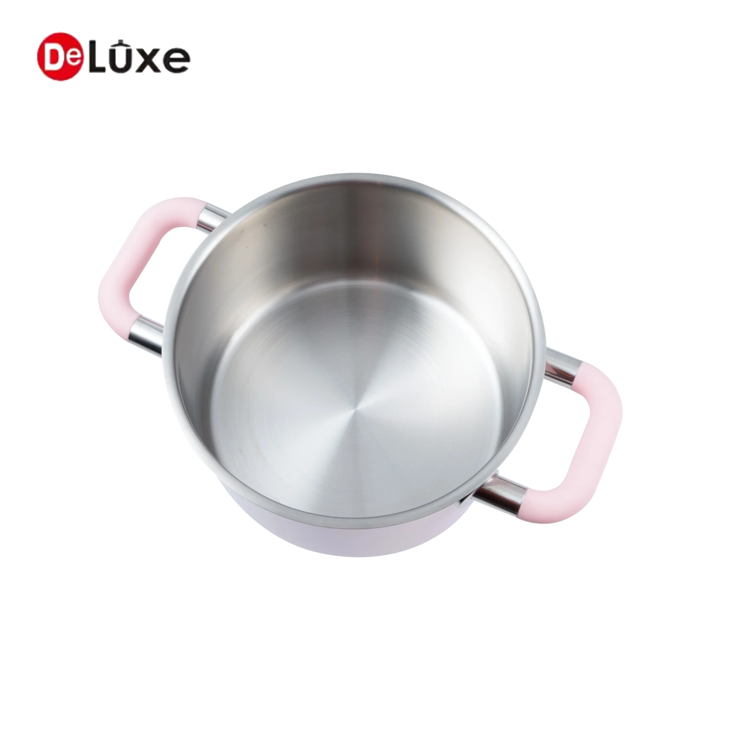 Deluxe Paris pink stainless steel pot inner body and silicone handle detail