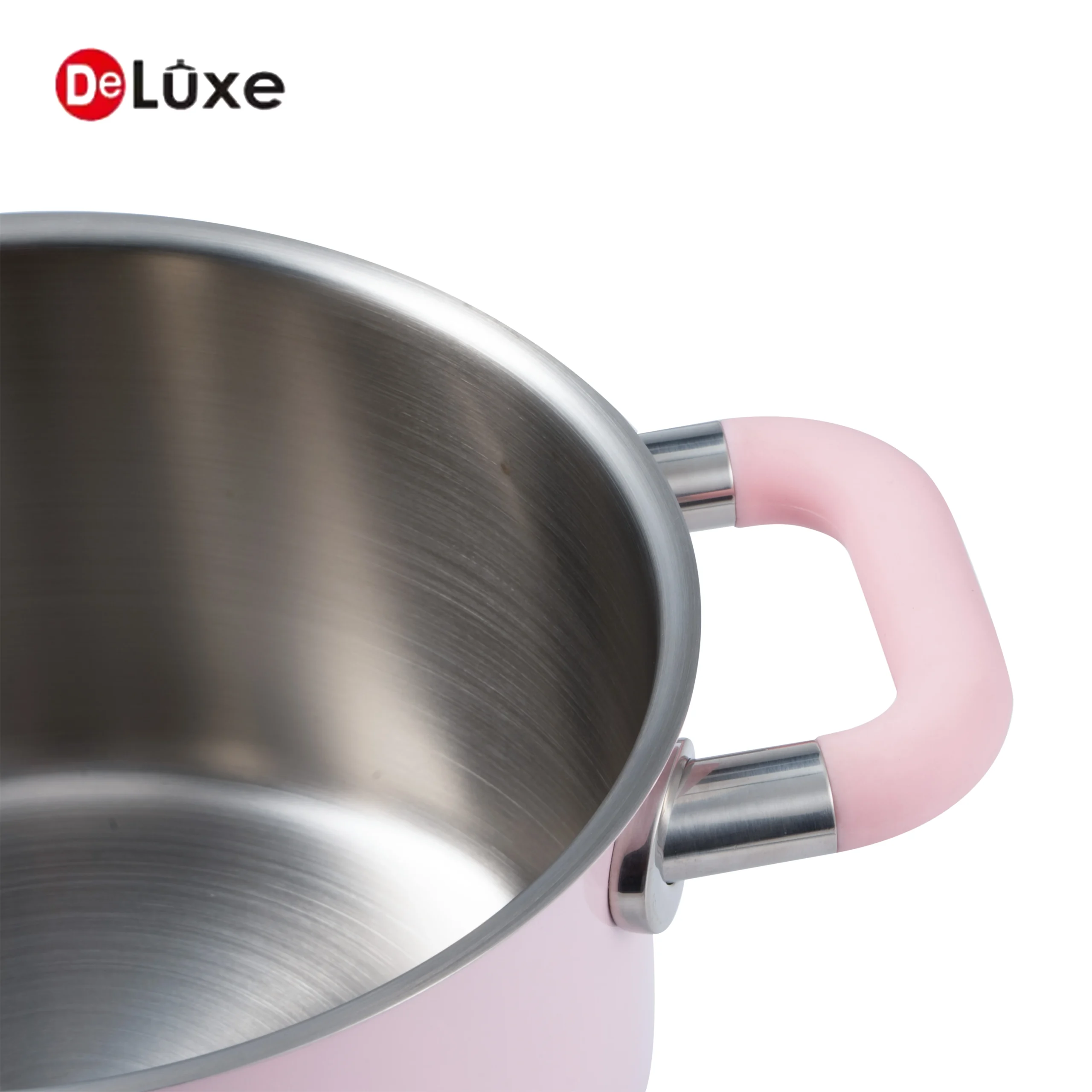 Deluxe Paris pink stainless steel pot with silicone handle detail