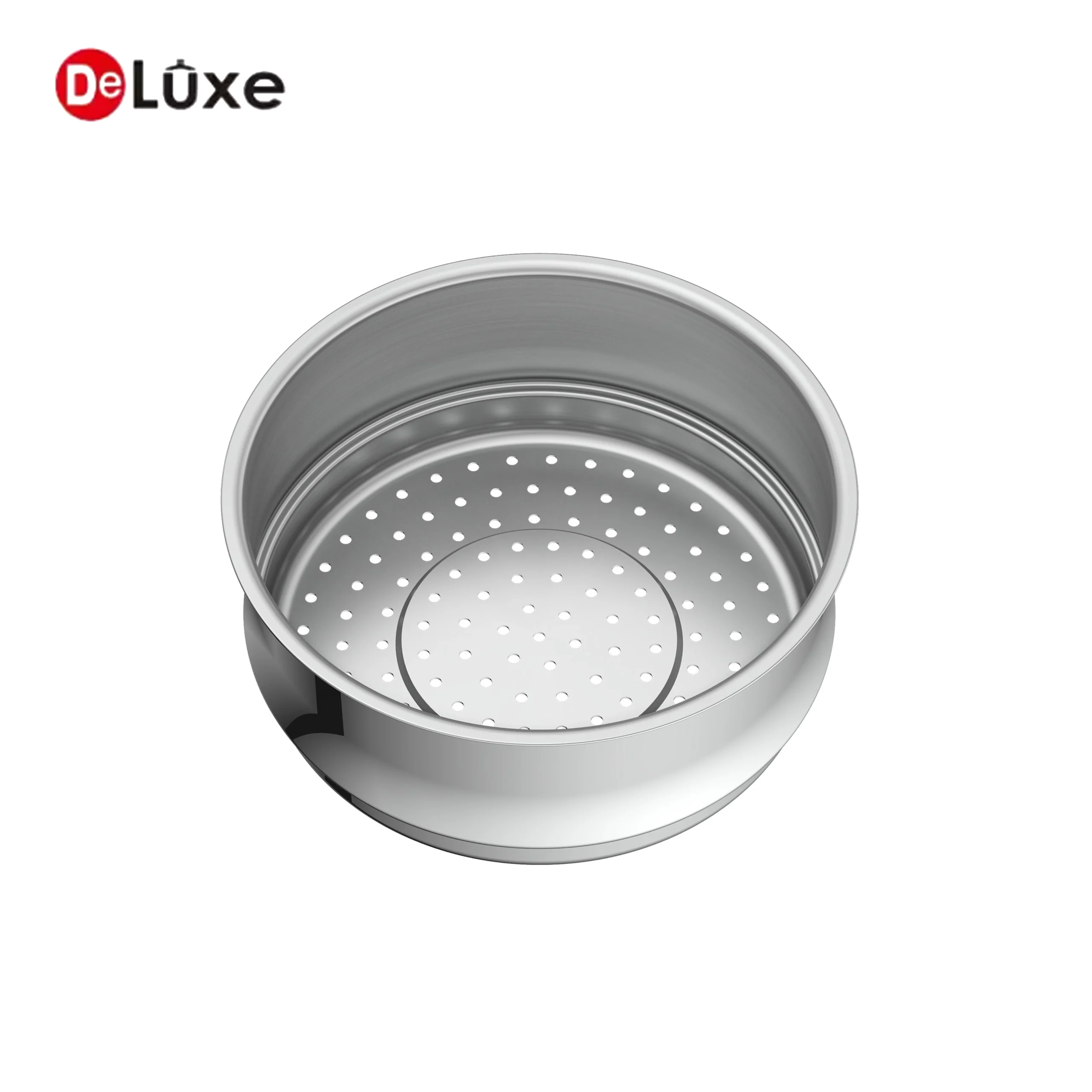 Top view of stainless steel steamer insert basket with holes