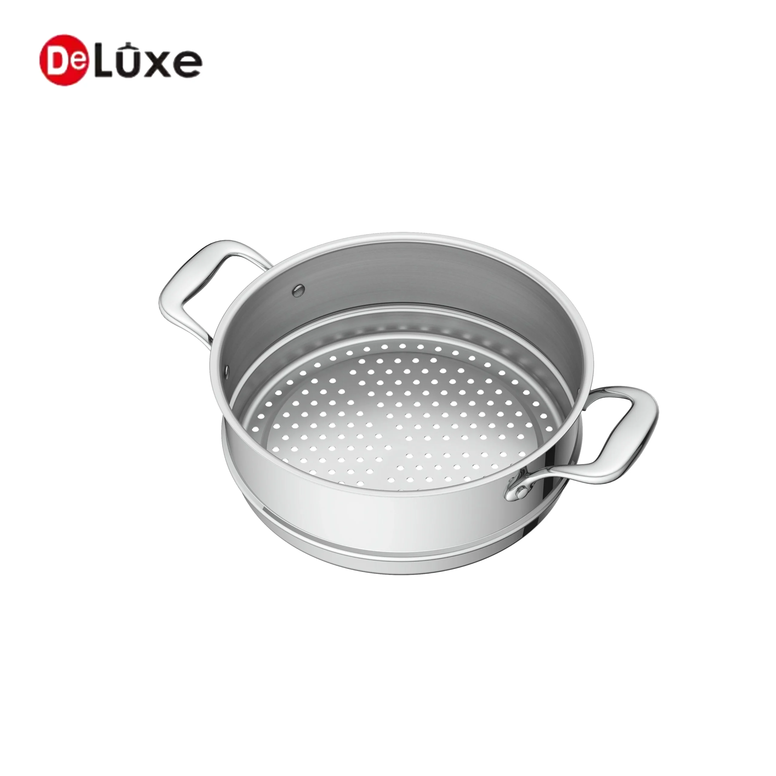 Deluxe perforated stainless steel steamer insert basket with side handles for vegetables, seafood and dim sum